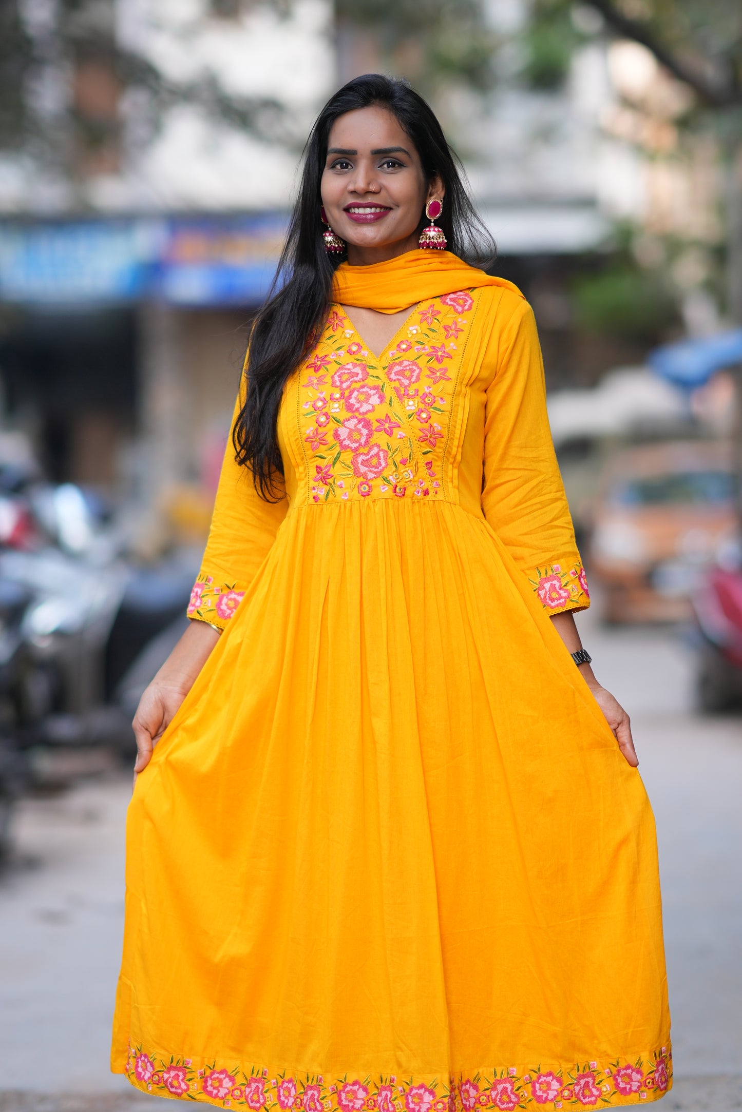 Yellow Color Mul Cotton 3 Piece With Embroidery Work and Complete Lining