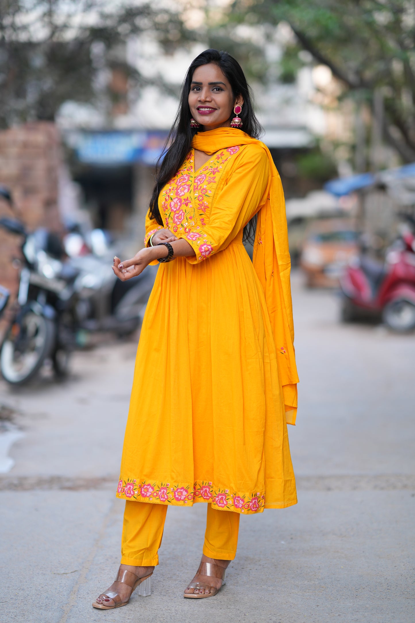 Yellow Color Mul Cotton 3 Piece With Embroidery Work and Complete Lining