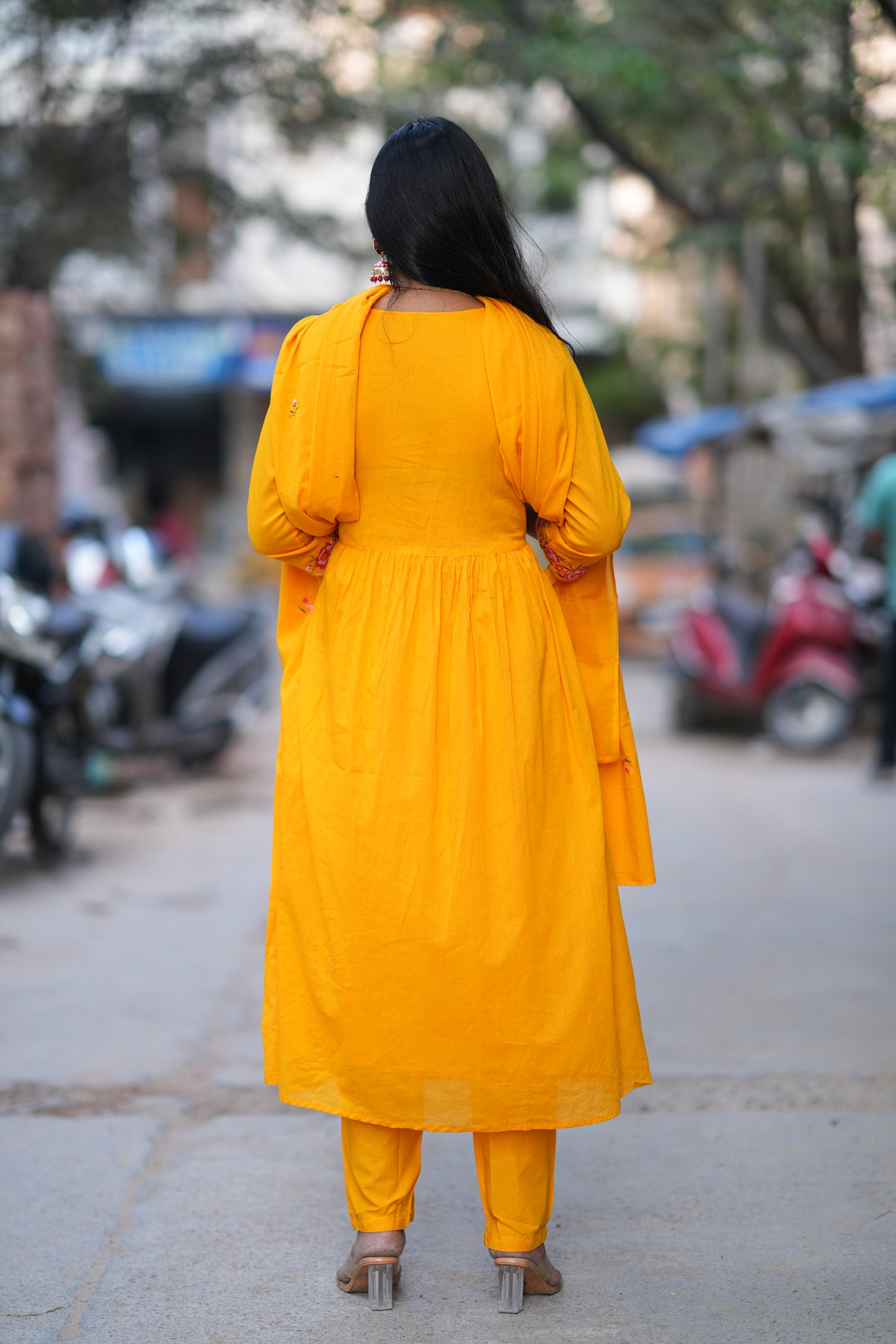 Yellow Color Mul Cotton 3 Piece With Embroidery Work and Complete Lining