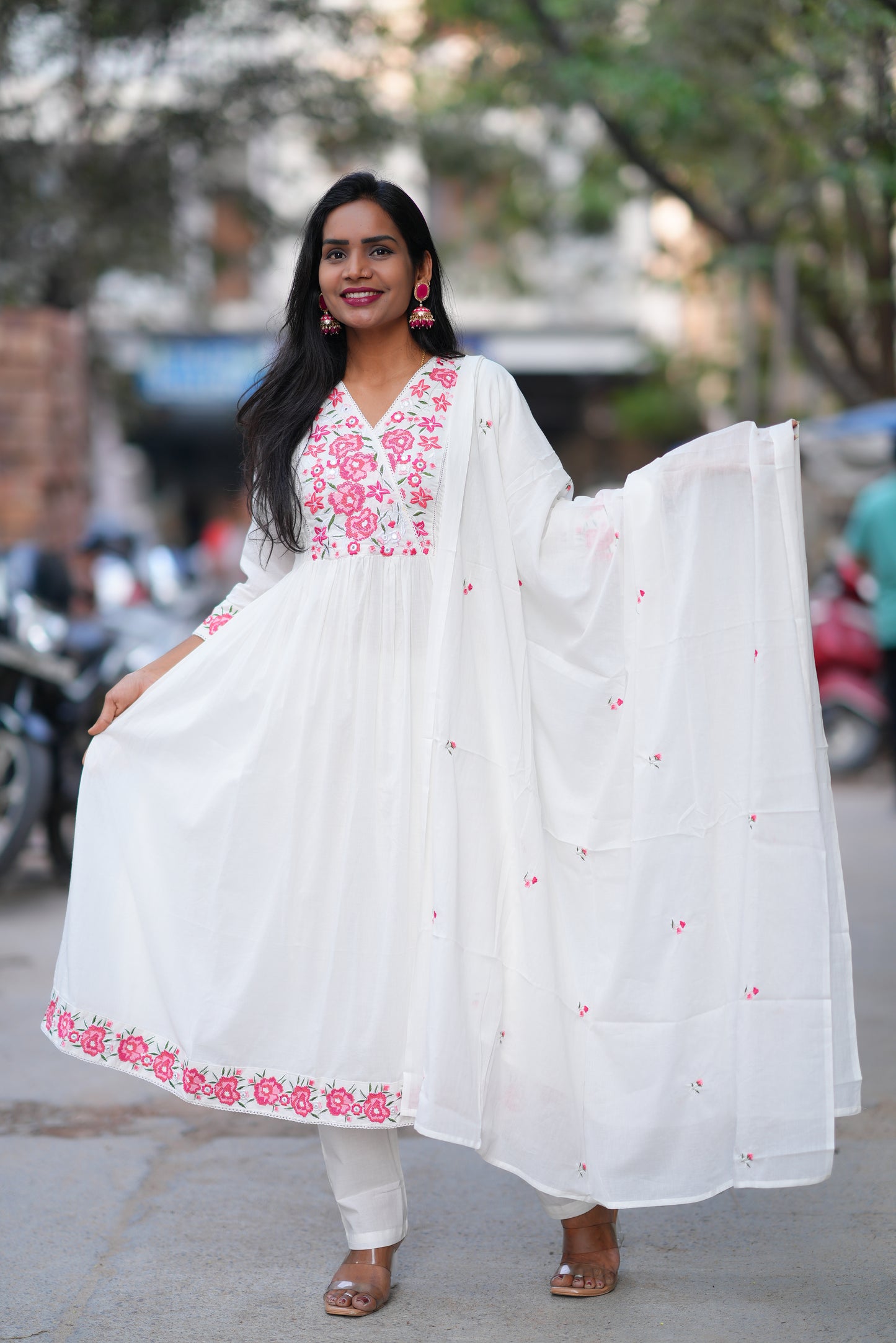 White Color Mul Cotton 3 Piece With Embroidery Work and Complete Lining