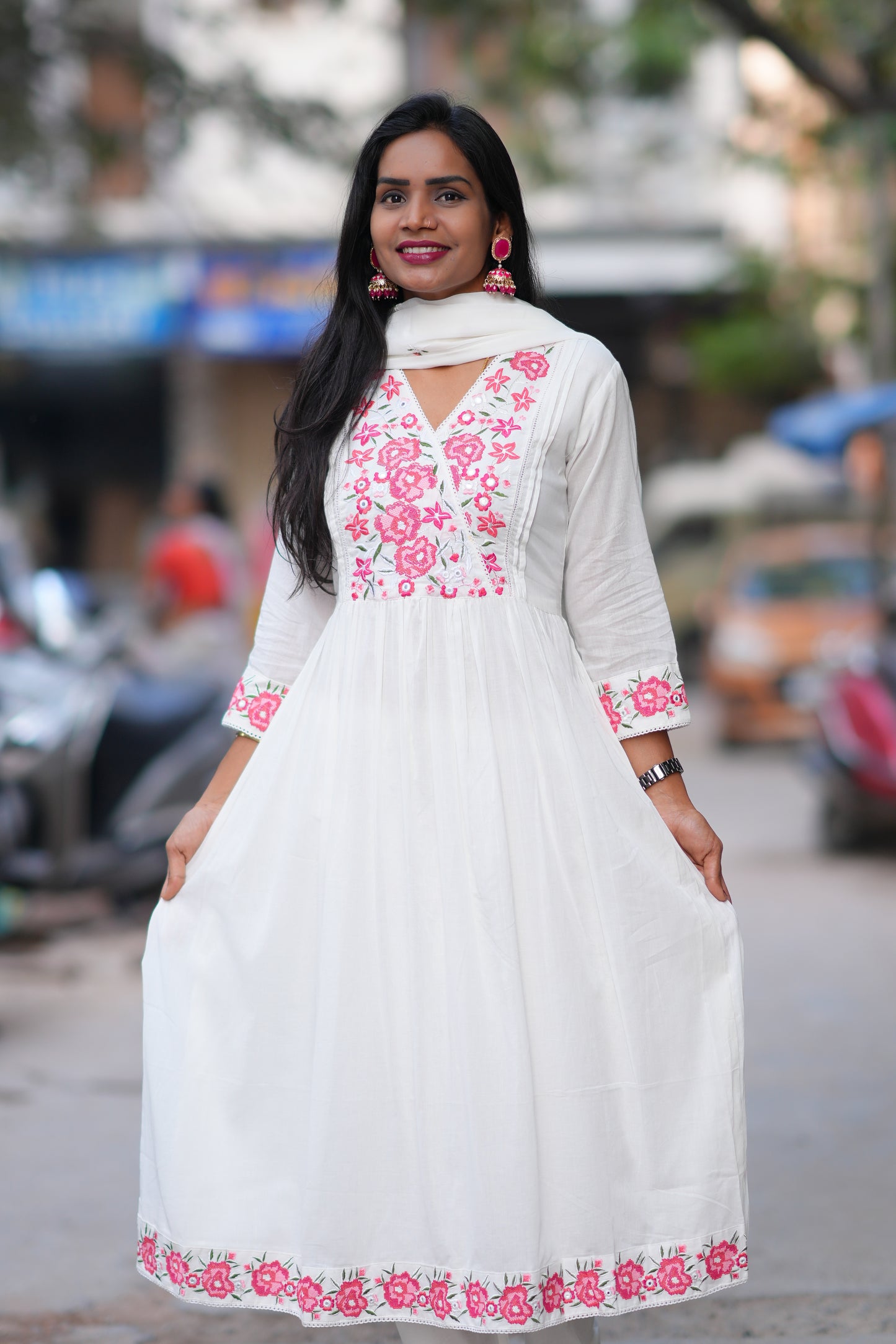 White Color Mul Cotton 3 Piece With Embroidery Work and Complete Lining