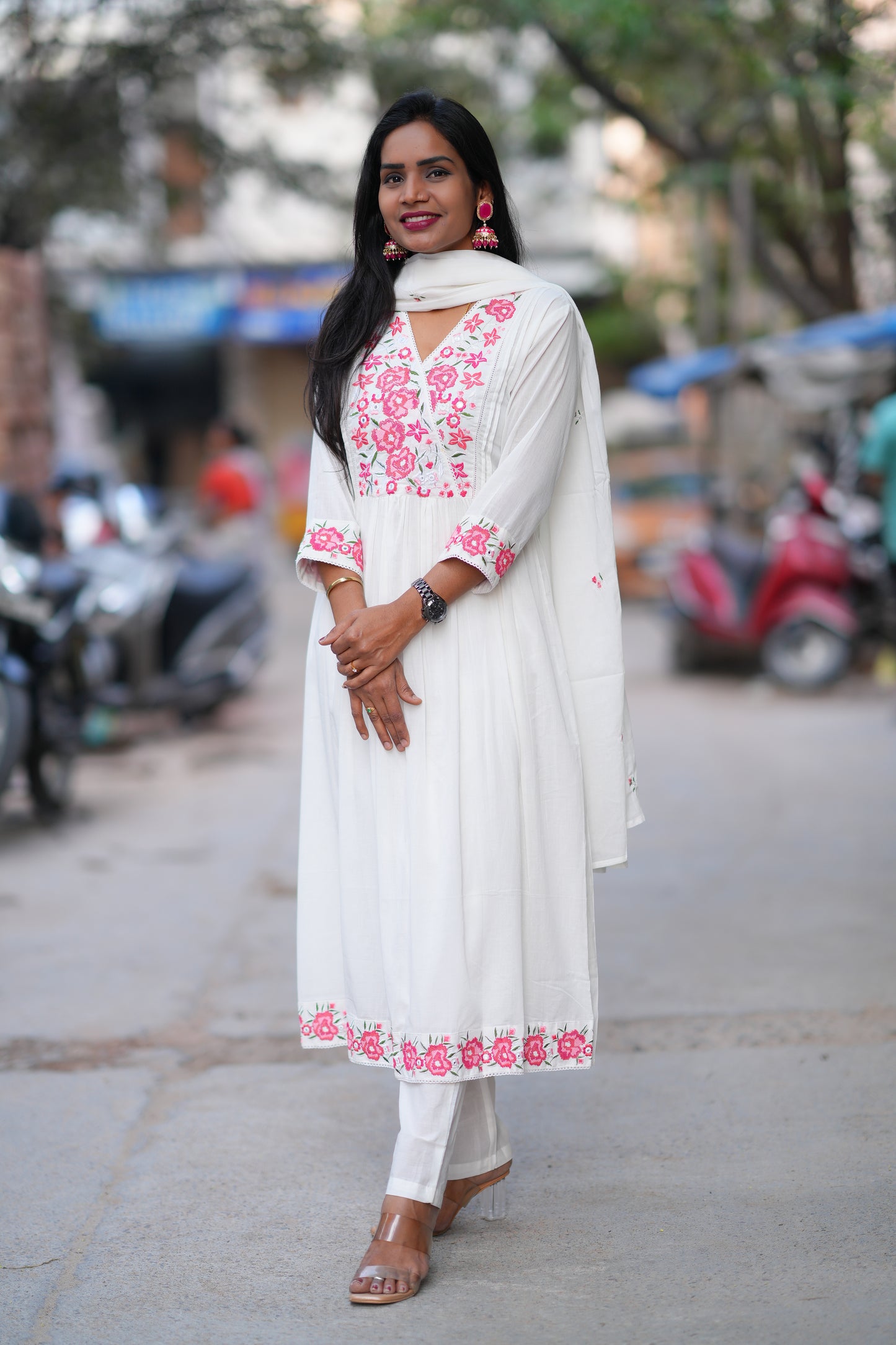 White Color Mul Cotton 3 Piece With Embroidery Work and Complete Lining