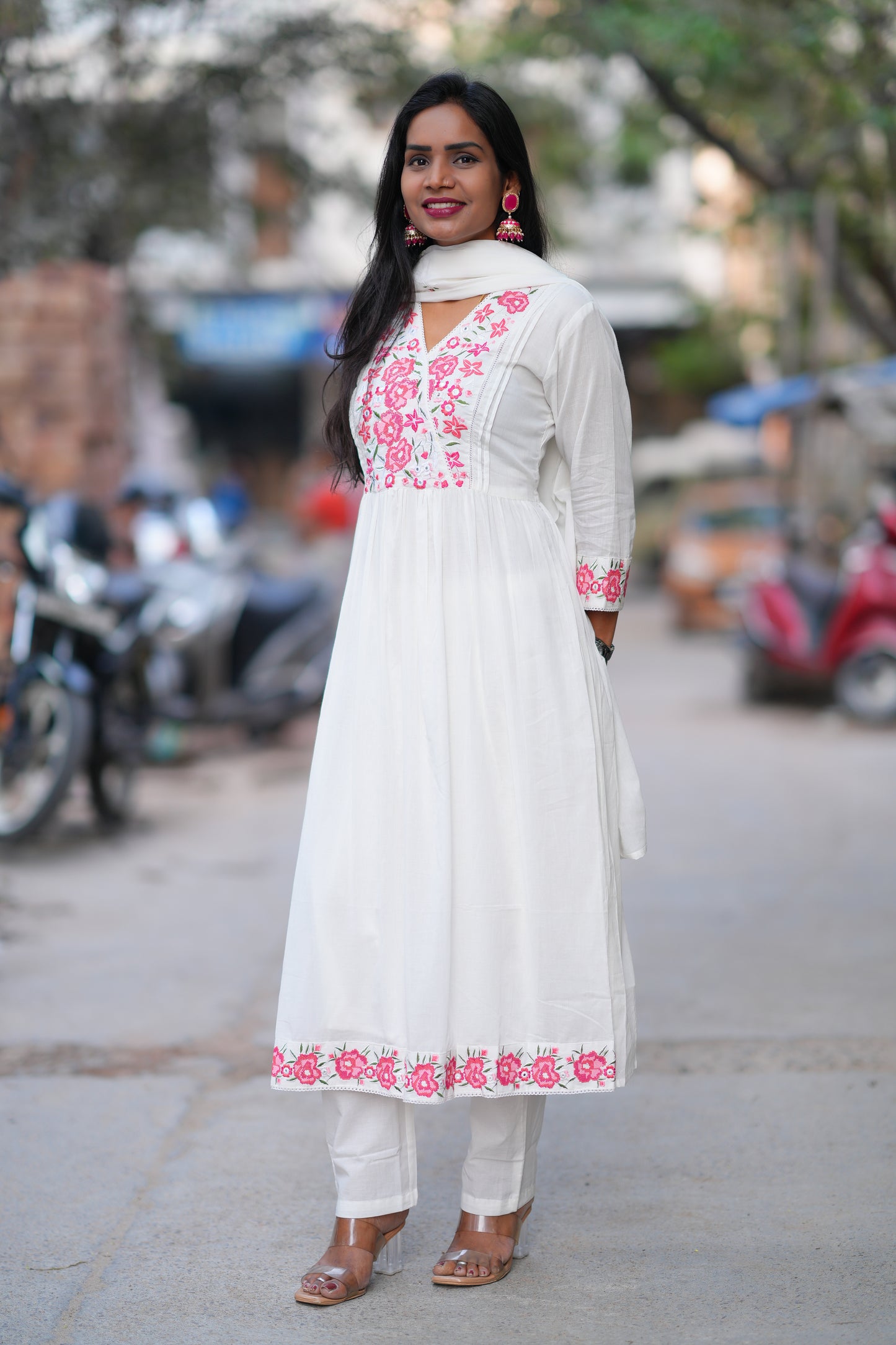 White Color Mul Cotton 3 Piece With Embroidery Work and Complete Lining