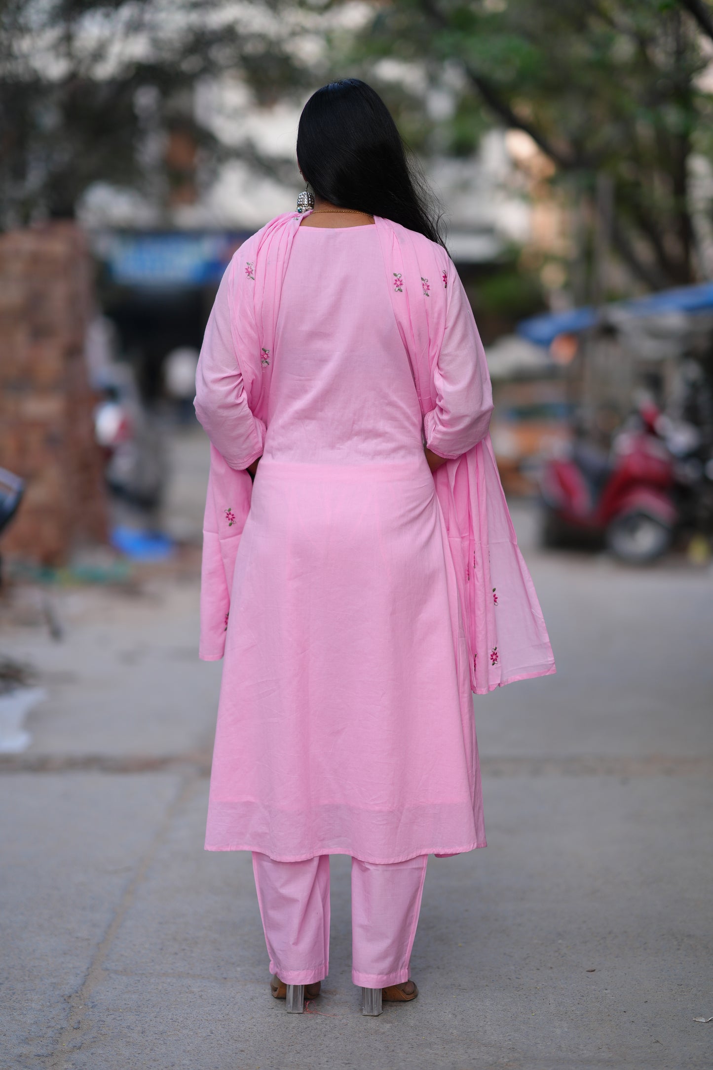 Pink Color Mul Cotton 3 Piece Set With Embroidery Work