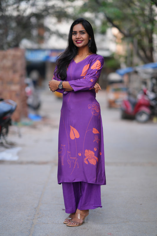 Dark Purple Color Pure Muslin Celebrity Wear Cord Set
