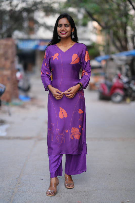 Dark Purple Color Pure Muslin Celebrity Wear Cord Set