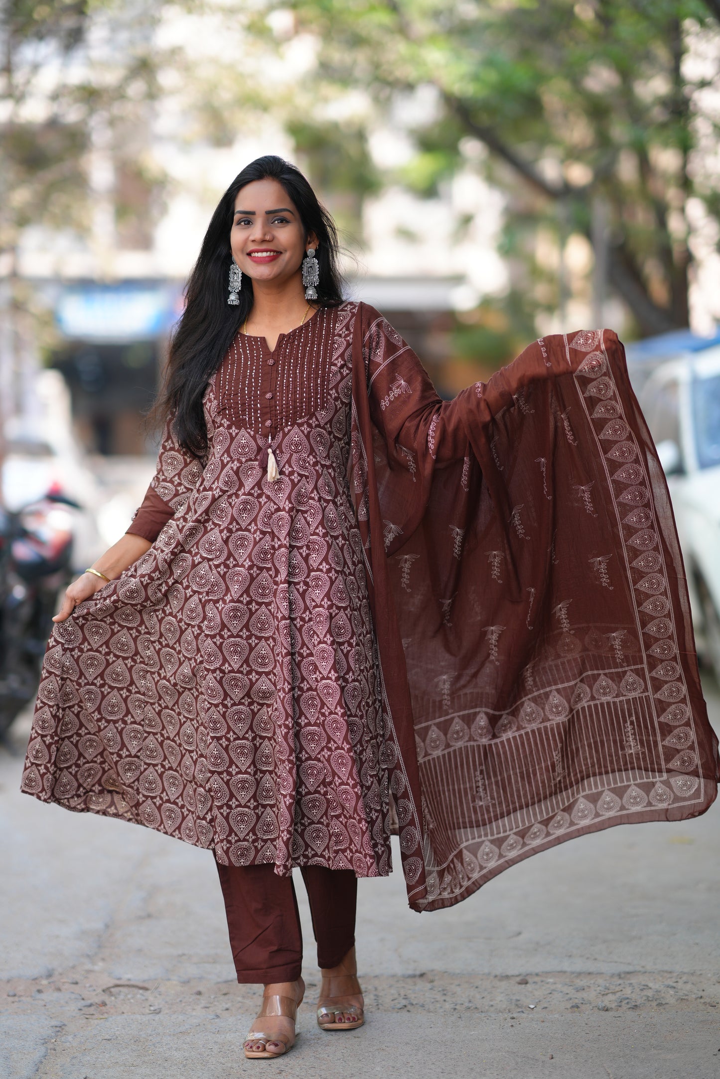 Brown Color Jaipur Cotton 3 Piece Set With Complete Lining