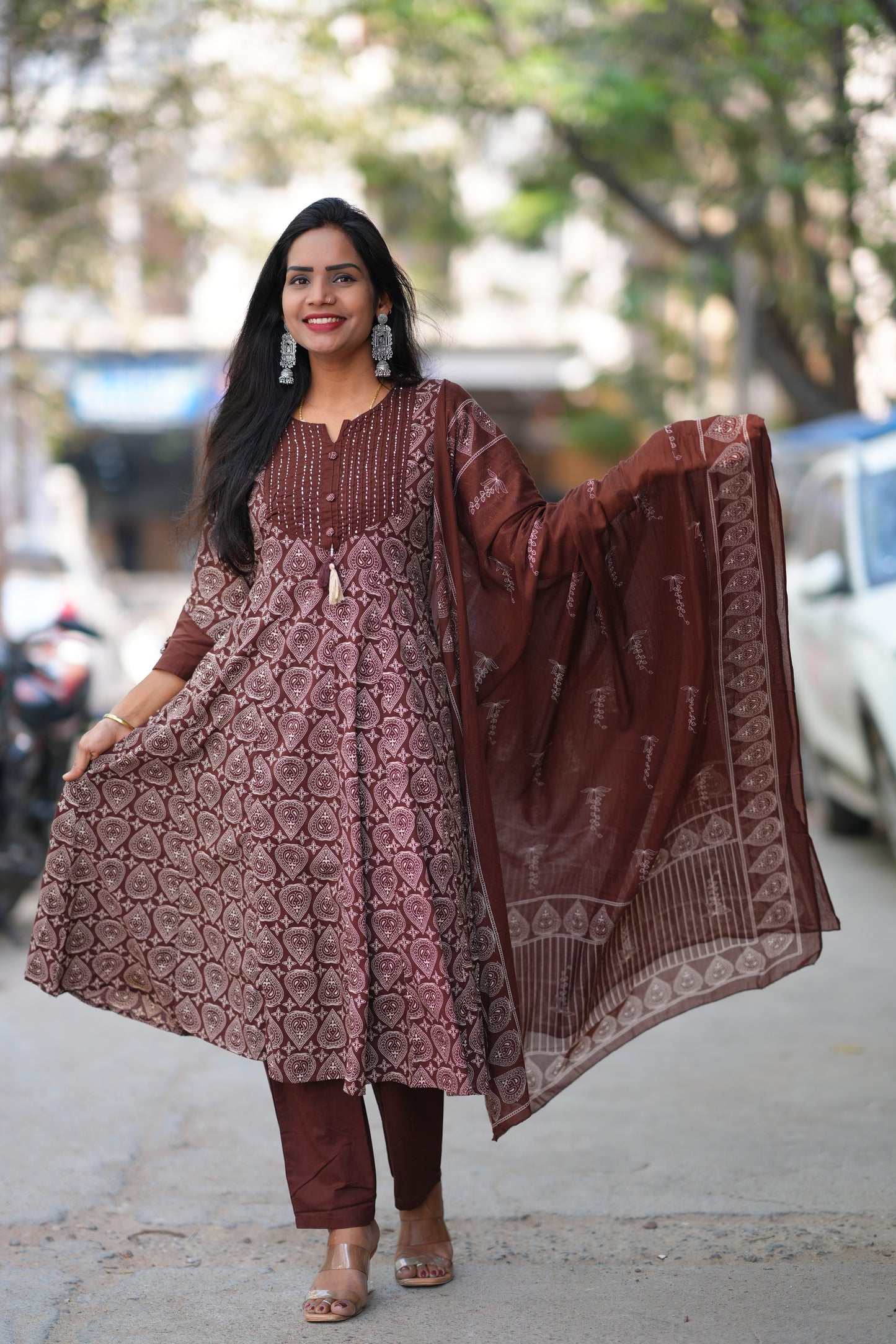 Brown Color Jaipur Cotton 3 Piece Set With Complete Lining
