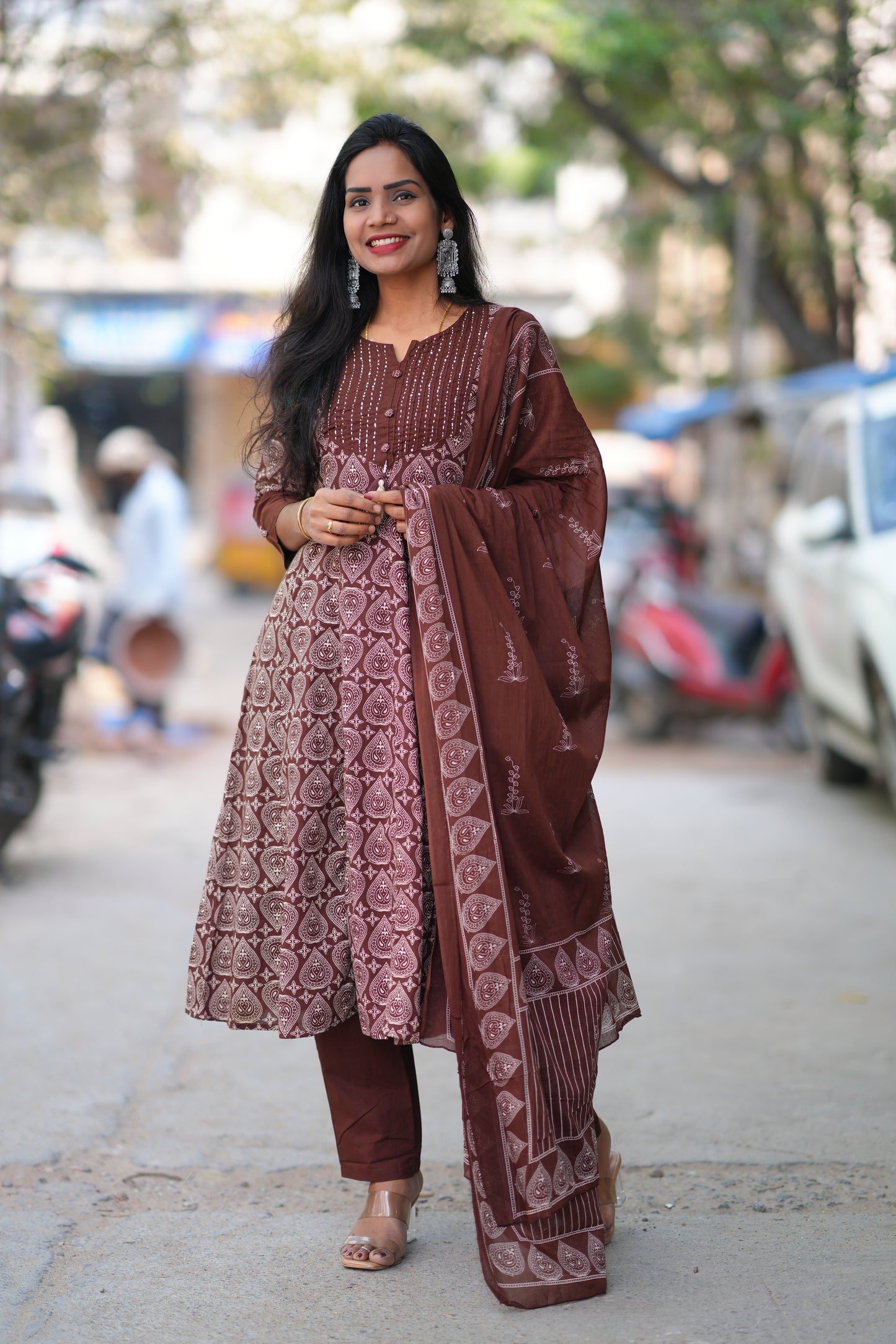 Brown Color Jaipur Cotton 3 Piece Set With Complete Lining