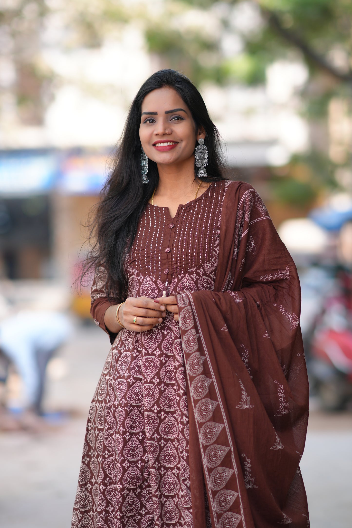 Brown Color Jaipur Cotton 3 Piece Set With Complete Lining