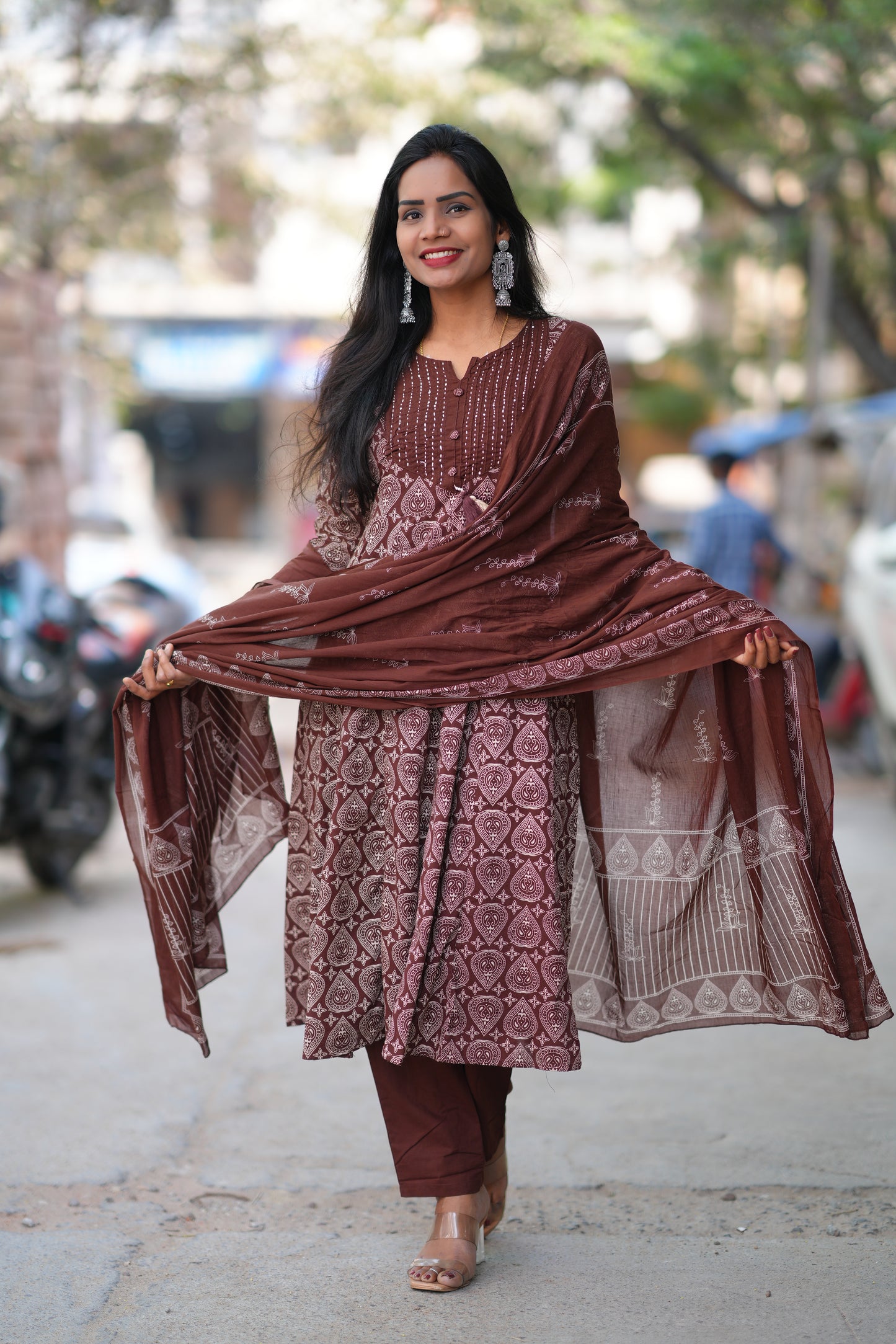 Brown Color Jaipur Cotton 3 Piece Set With Complete Lining