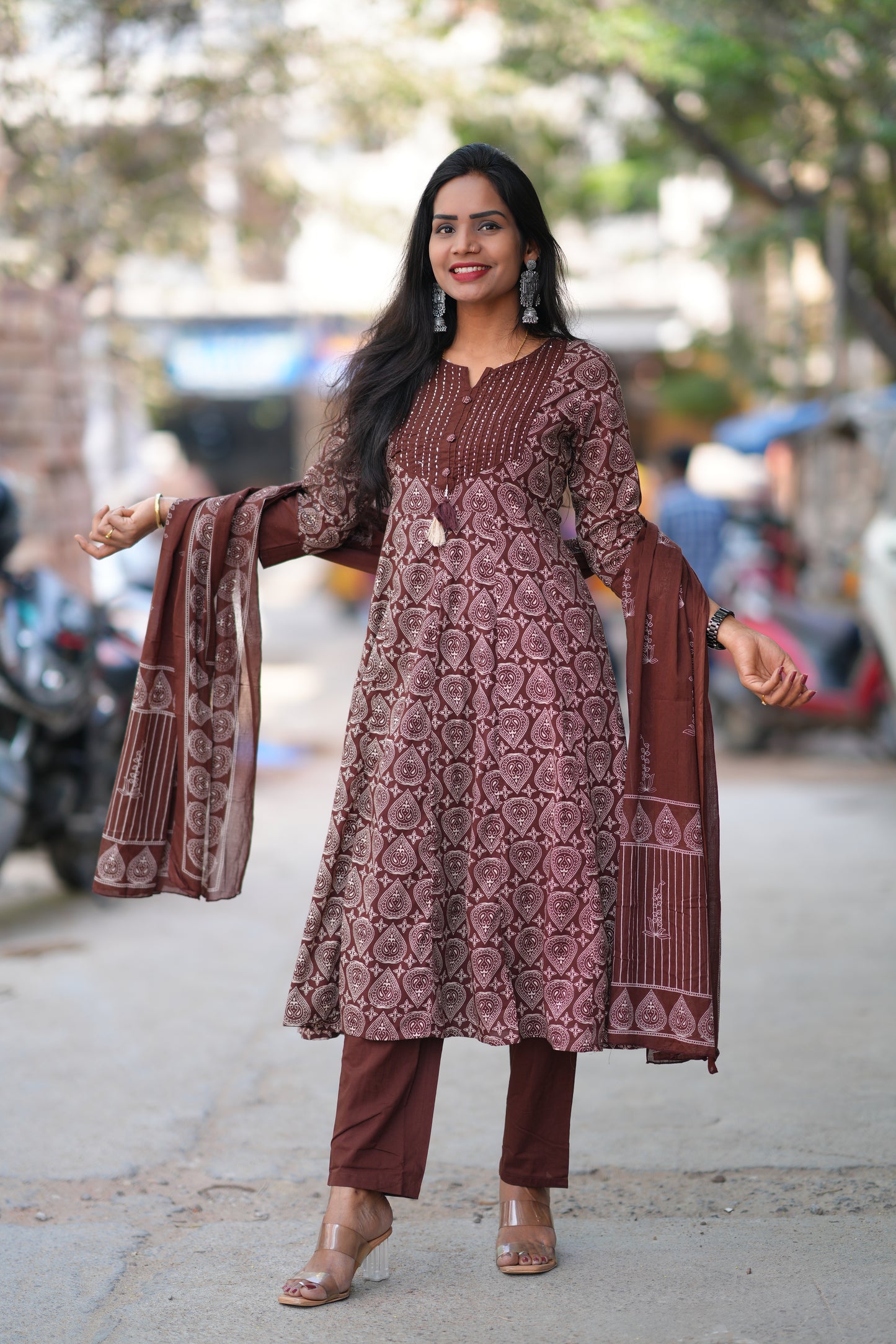 Brown Color Jaipur Cotton 3 Piece Set With Complete Lining