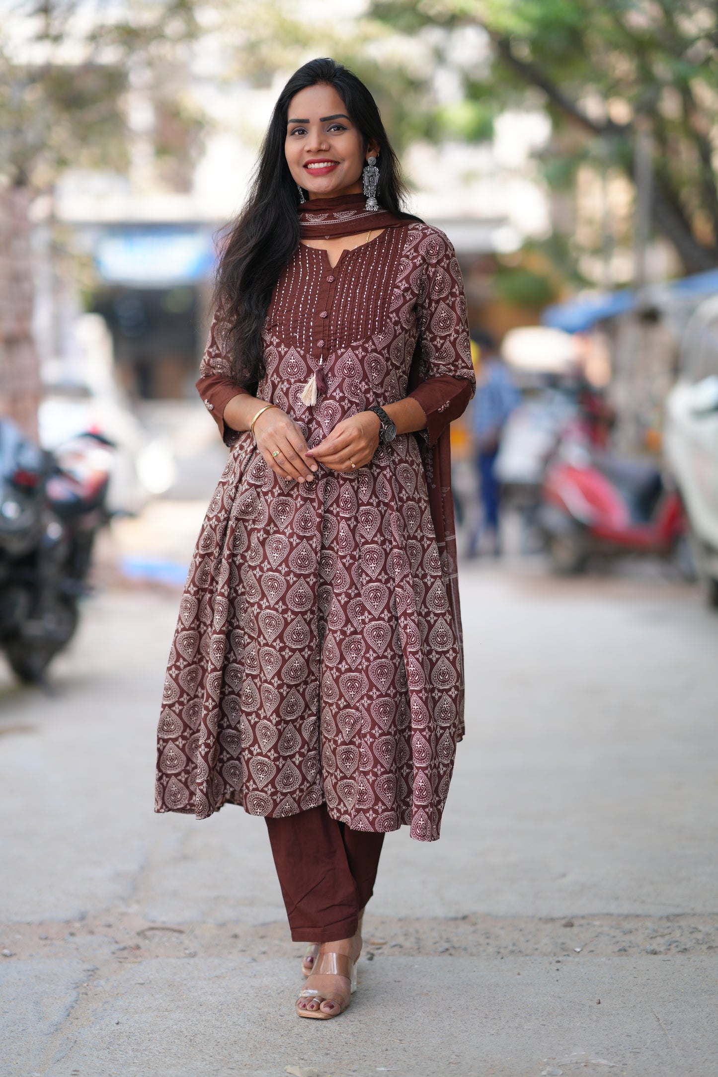 Brown Color Jaipur Cotton 3 Piece Set With Complete Lining