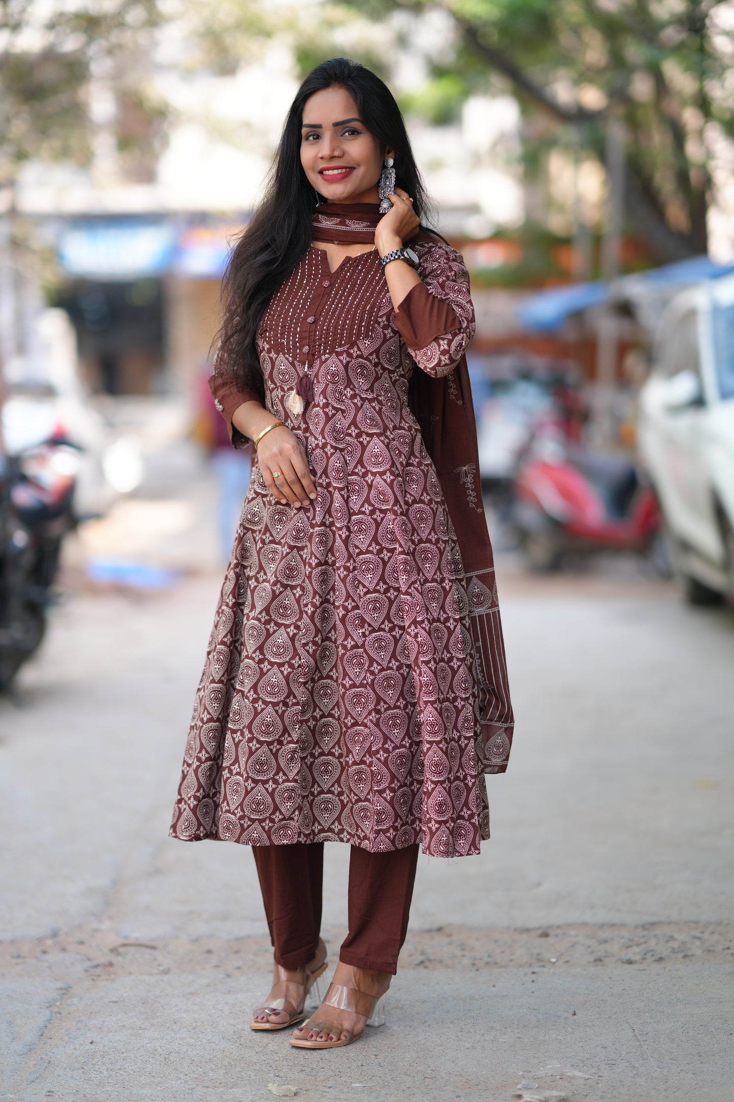 Brown Color Jaipur Cotton 3 Piece Set With Complete Lining