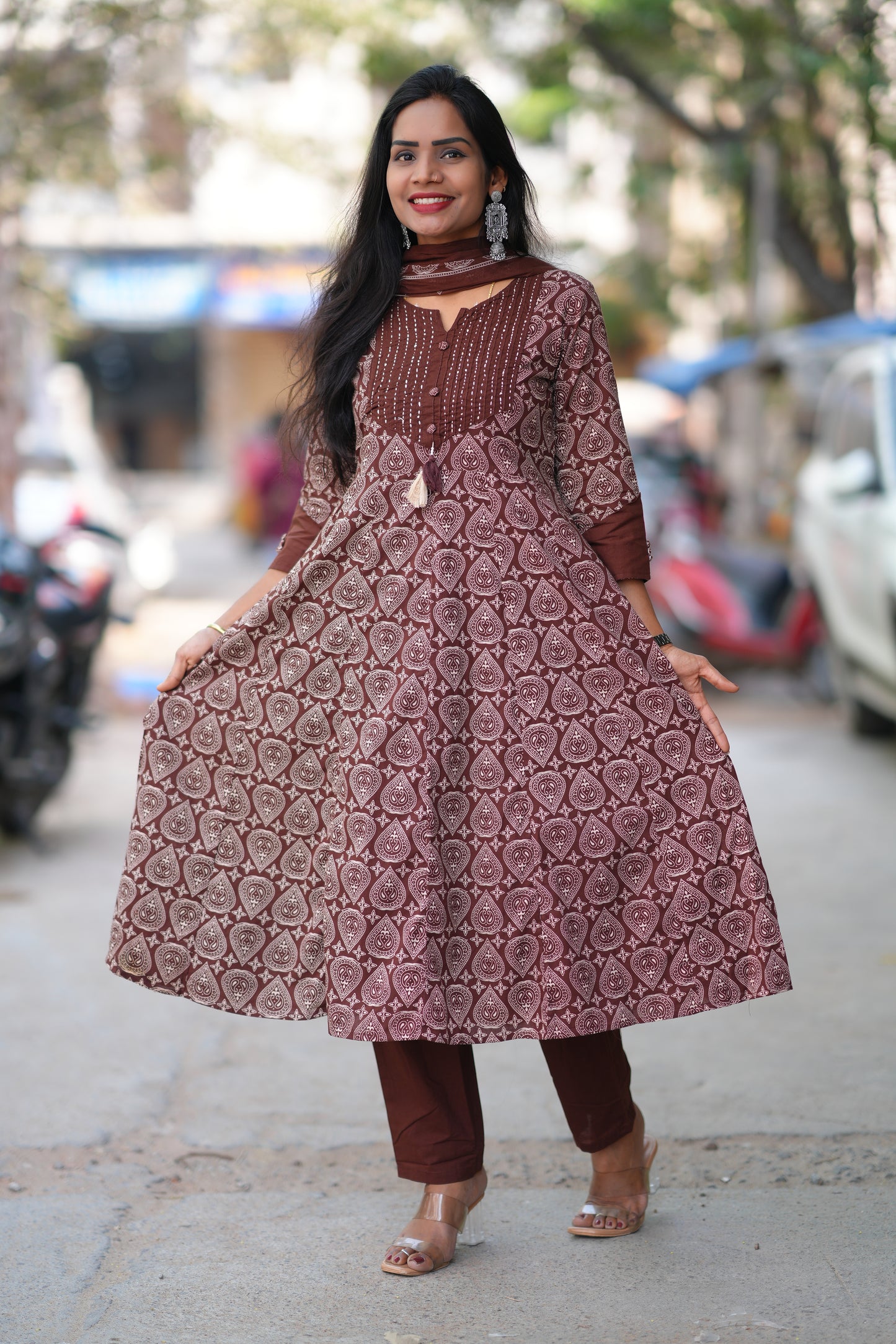 Brown Color Jaipur Cotton 3 Piece Set With Complete Lining