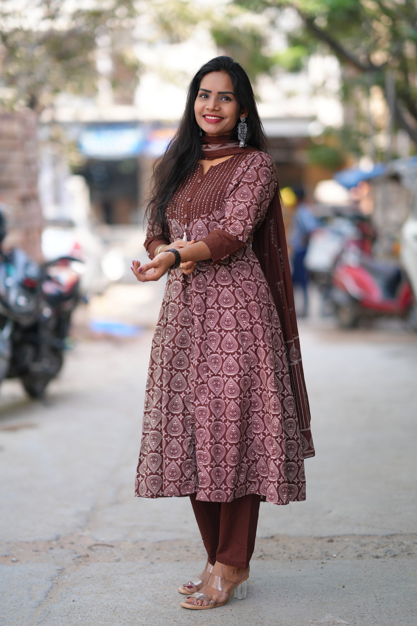 Brown Color Jaipur Cotton 3 Piece Set With Complete Lining