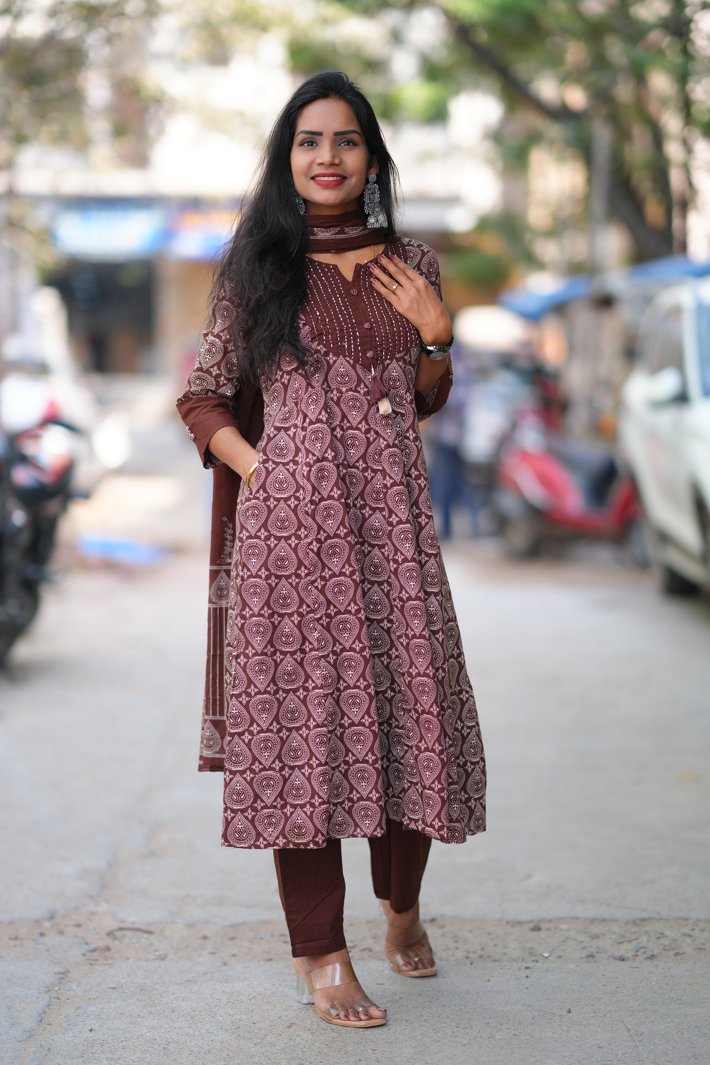 Brown Color Jaipur Cotton 3 Piece Set With Complete Lining