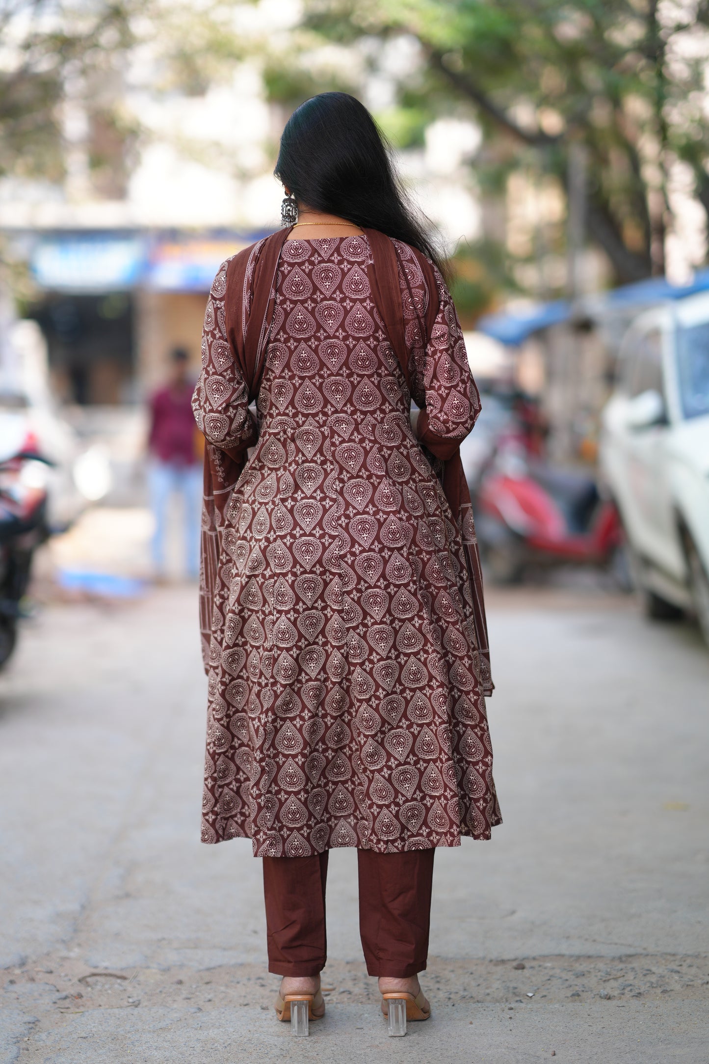 Dark Brown Color Anarkali 3 piece set With Complete Lining