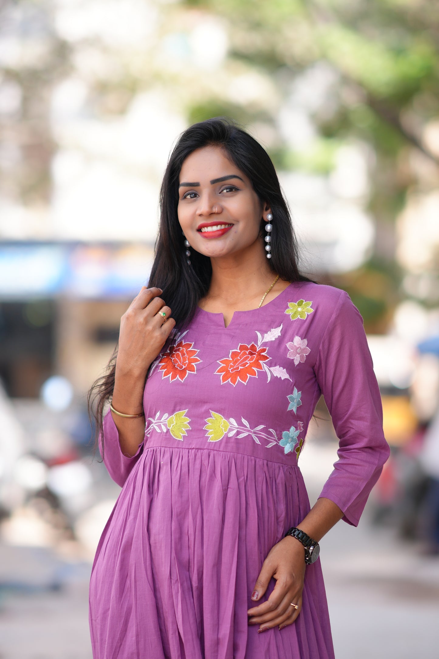 Purple Color Mul Cotton Frock With Complete Lining and Embroidery Work