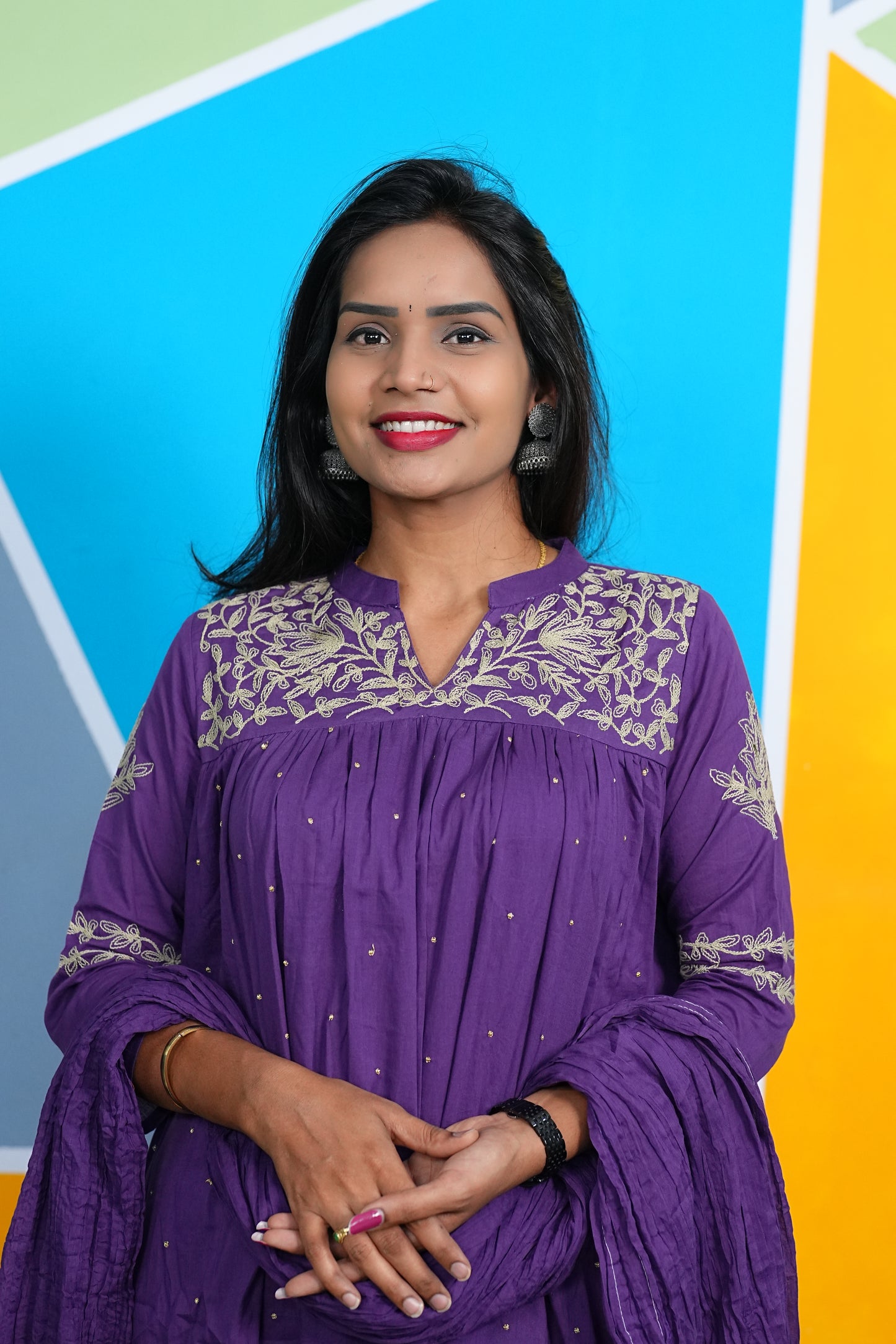Purple Color Office Wear Cotton 3 Piece Set With Complete Lining