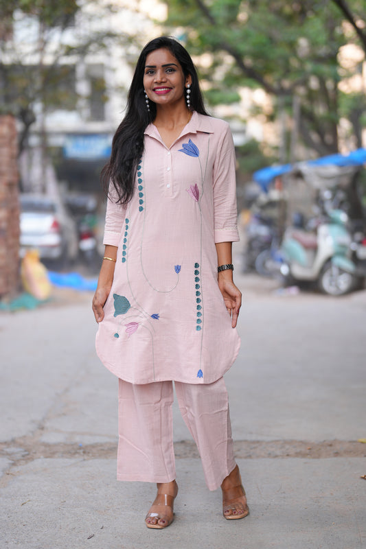 Pink Color Jaipur Cotton Stylish Cordset With Embriodary Work