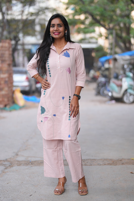 Pink Color Jaipur Cotton Stylish Cordset With Embriodary Work