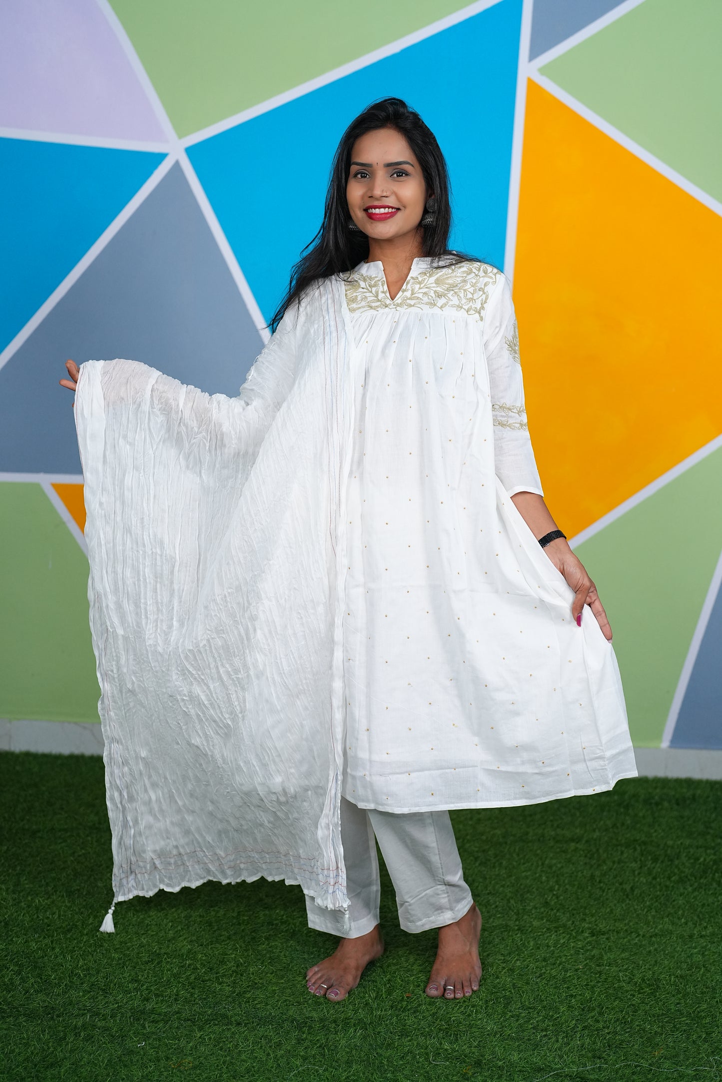 White Color Office Wear 3 Piece Set With Complete Lining