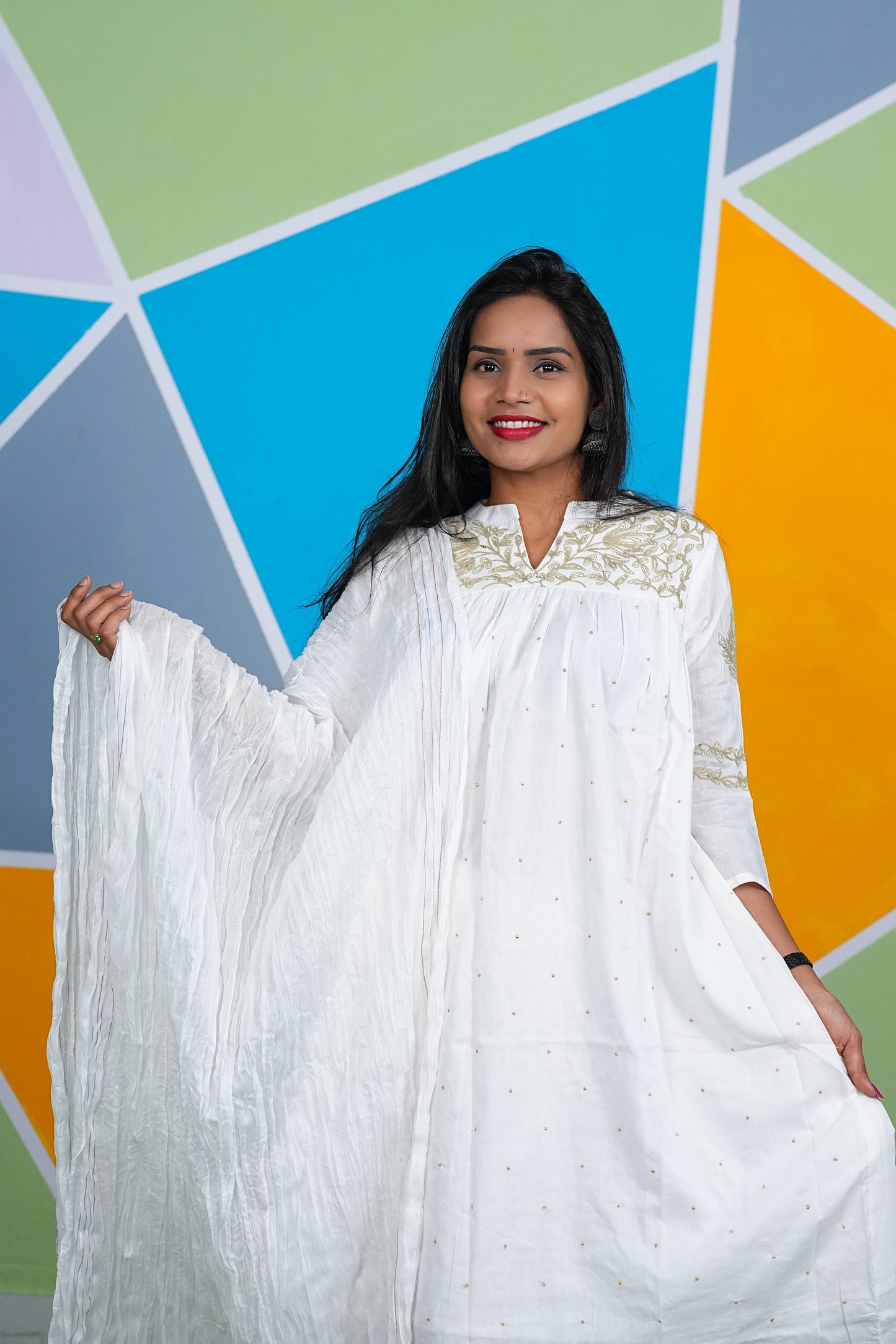 White Color Office Wear 3 Piece Set With Complete Lining
