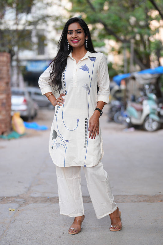 White Color Jaipur Cotton Stylish Cordset With Embriodary Work