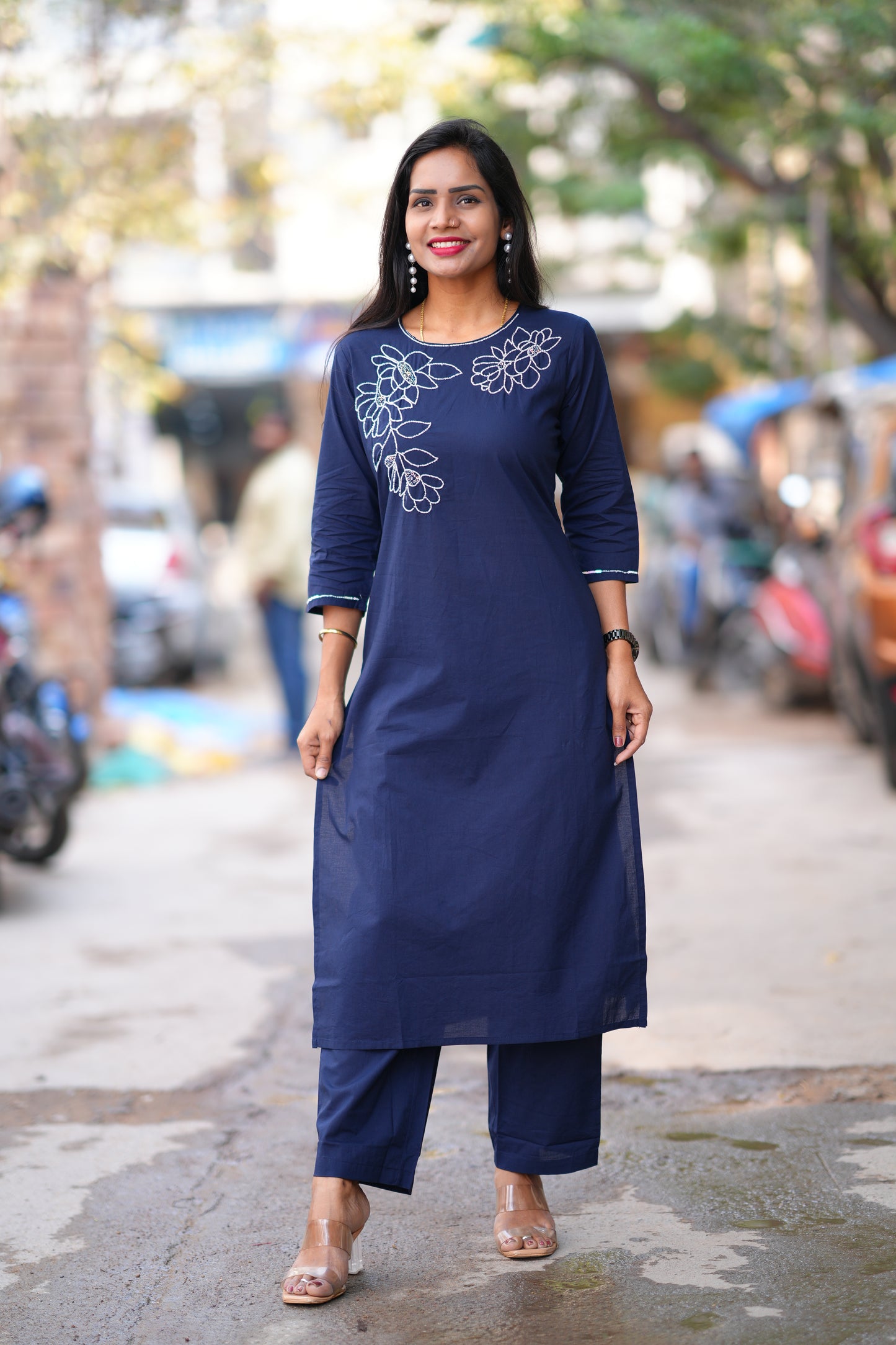 Navy Blue Color 92.5 Threads Jaipur Cotton Designer Cordset