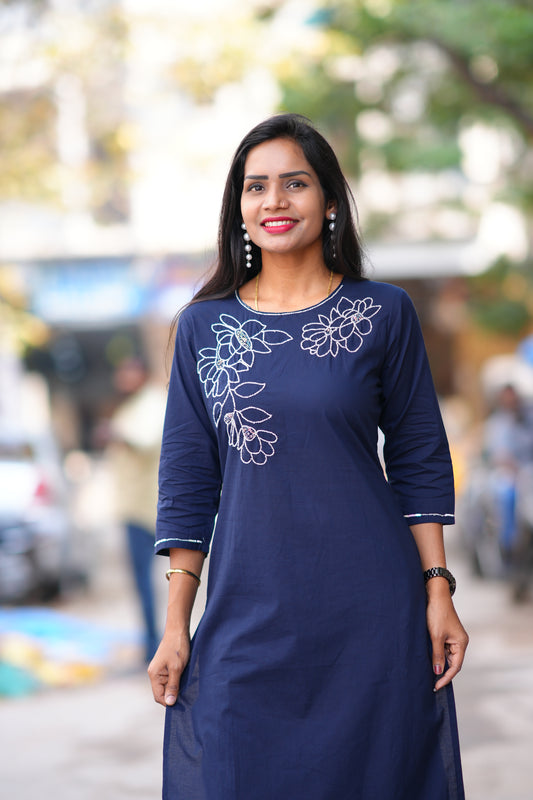Navy Blue Color 92.5 Threads Jaipur Cotton Designer Cordset