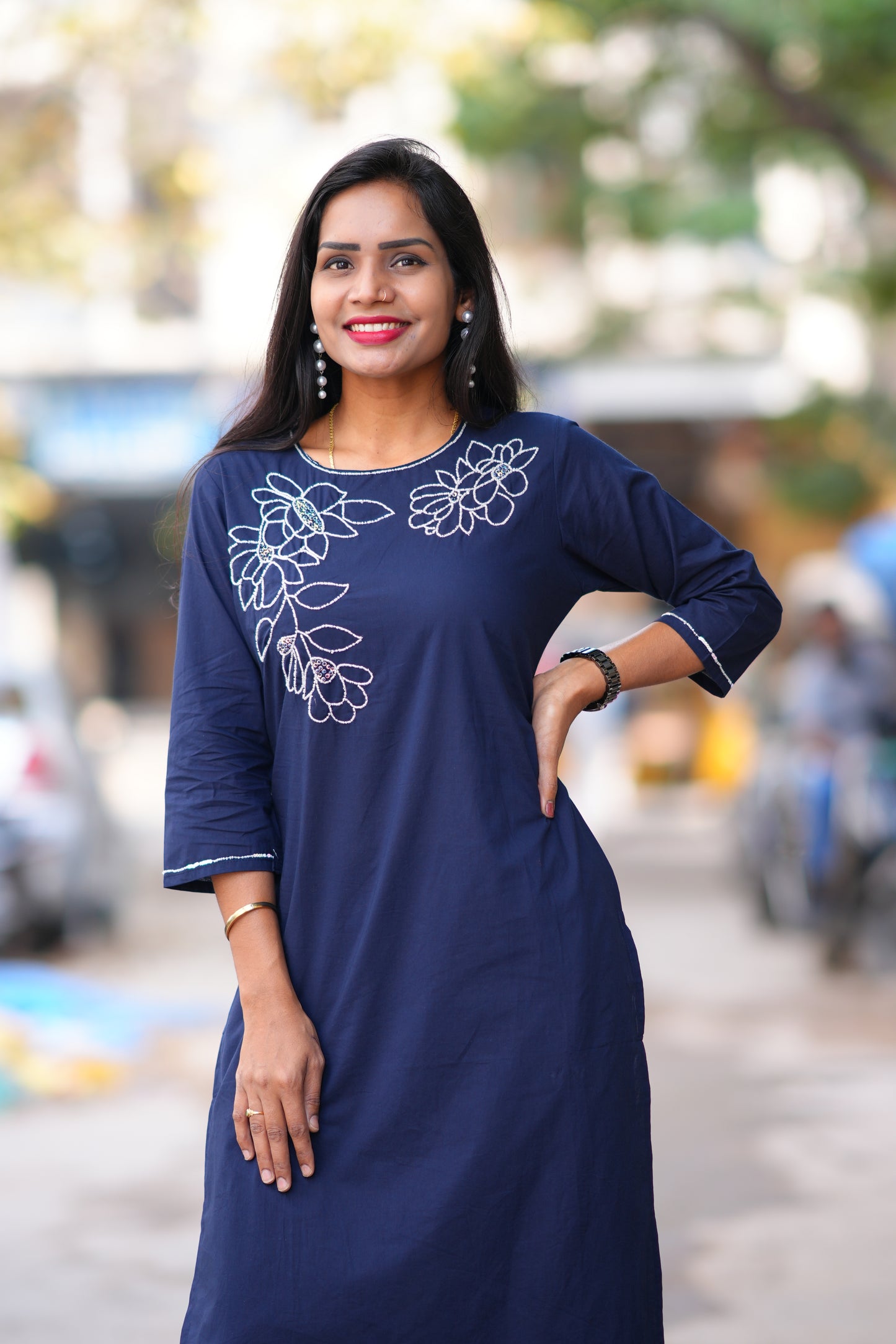 Navy Blue Color 92.5 Threads Jaipur Cotton Designer Cordset