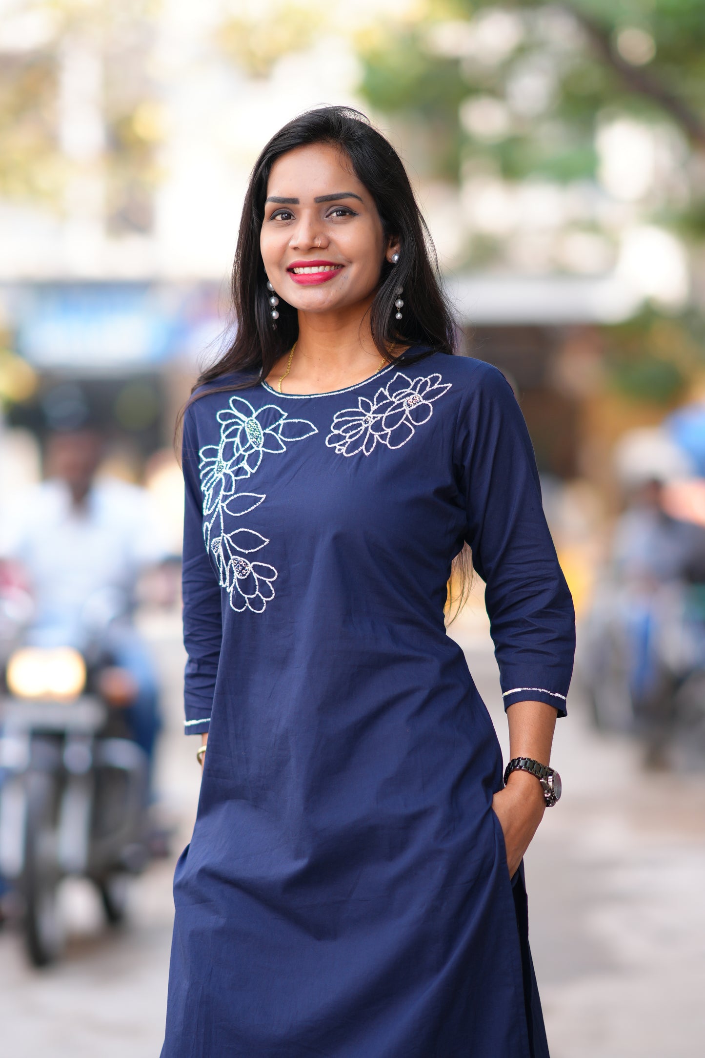 Navy Blue Color 92.5 Threads Jaipur Cotton Designer Cordset