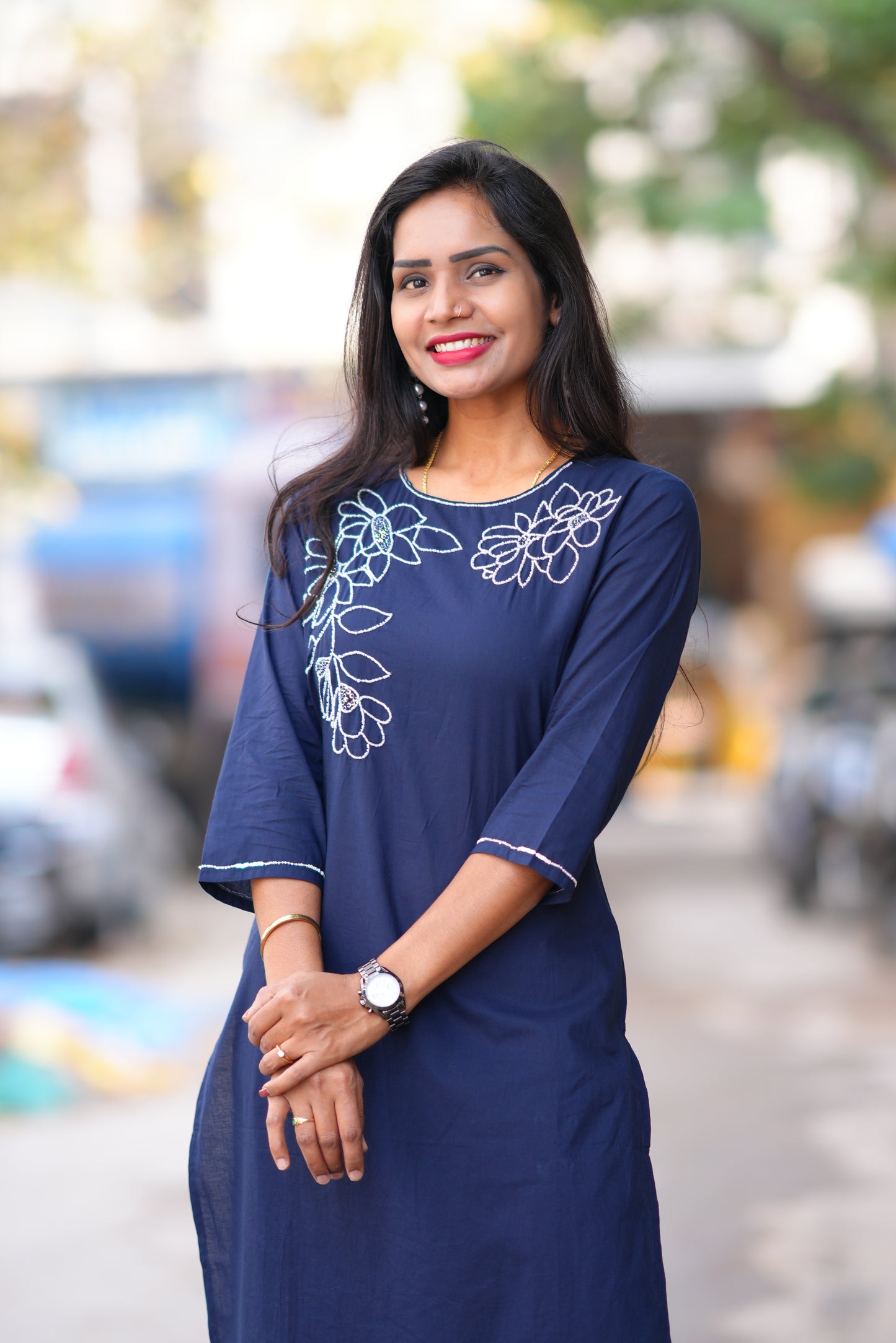 Navy Blue Color 92.5 Threads Jaipur Cotton Designer Cordset