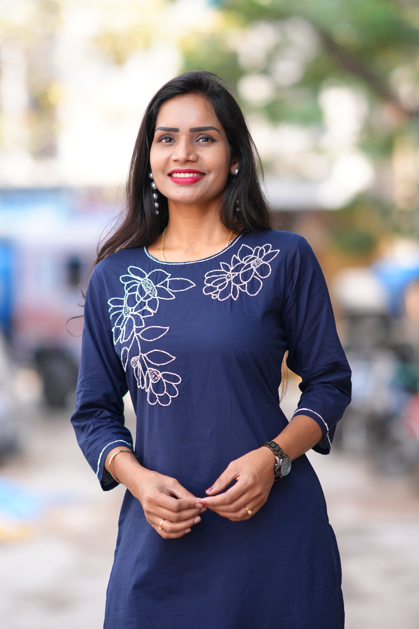 Navy Blue Color 92.5 Threads Jaipur Cotton Designer Cordset
