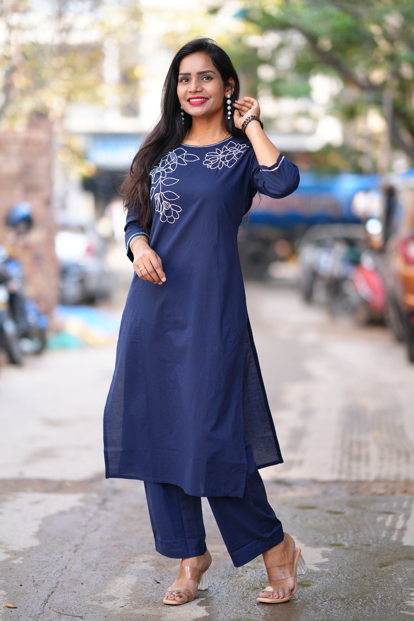 Navy Blue Color 92.5 Threads Jaipur Cotton Designer Cordset