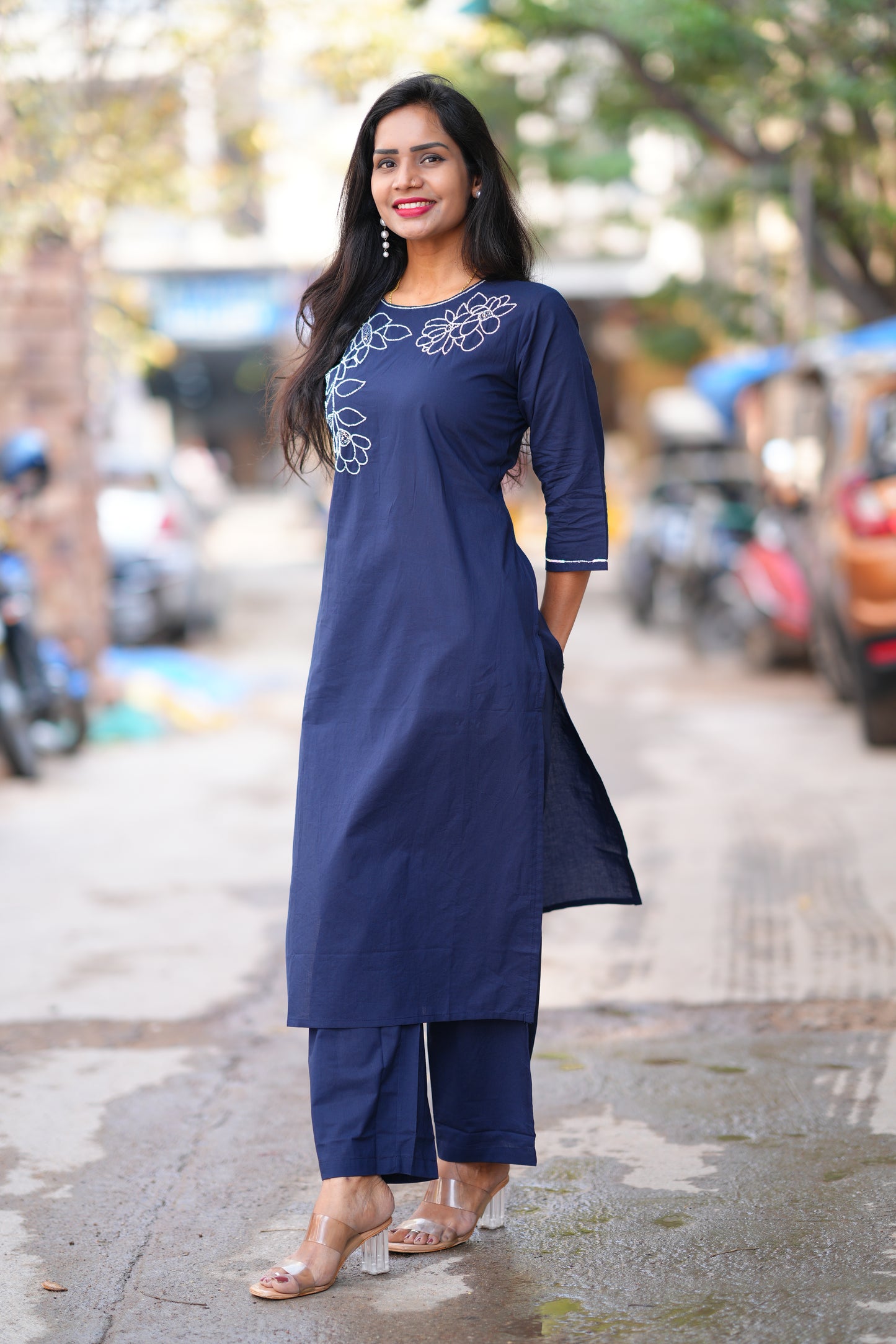 Navy Blue Color 92.5 Threads Jaipur Cotton Designer Cordset