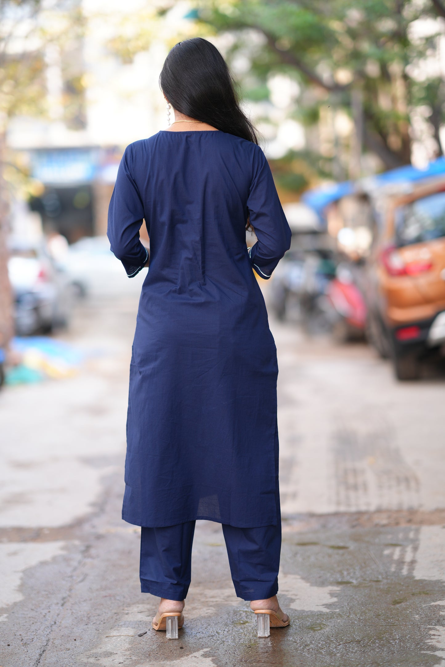 Navy Blue Color 92.5 Threads Jaipur Cotton Designer Cordset