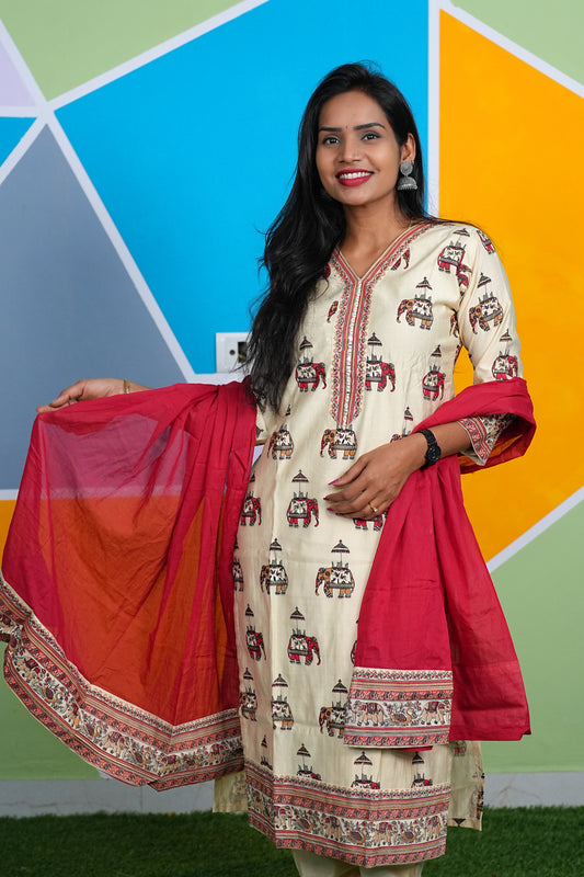 Vichitra Silk Office Wear 3 Piece Set With Complete Lining