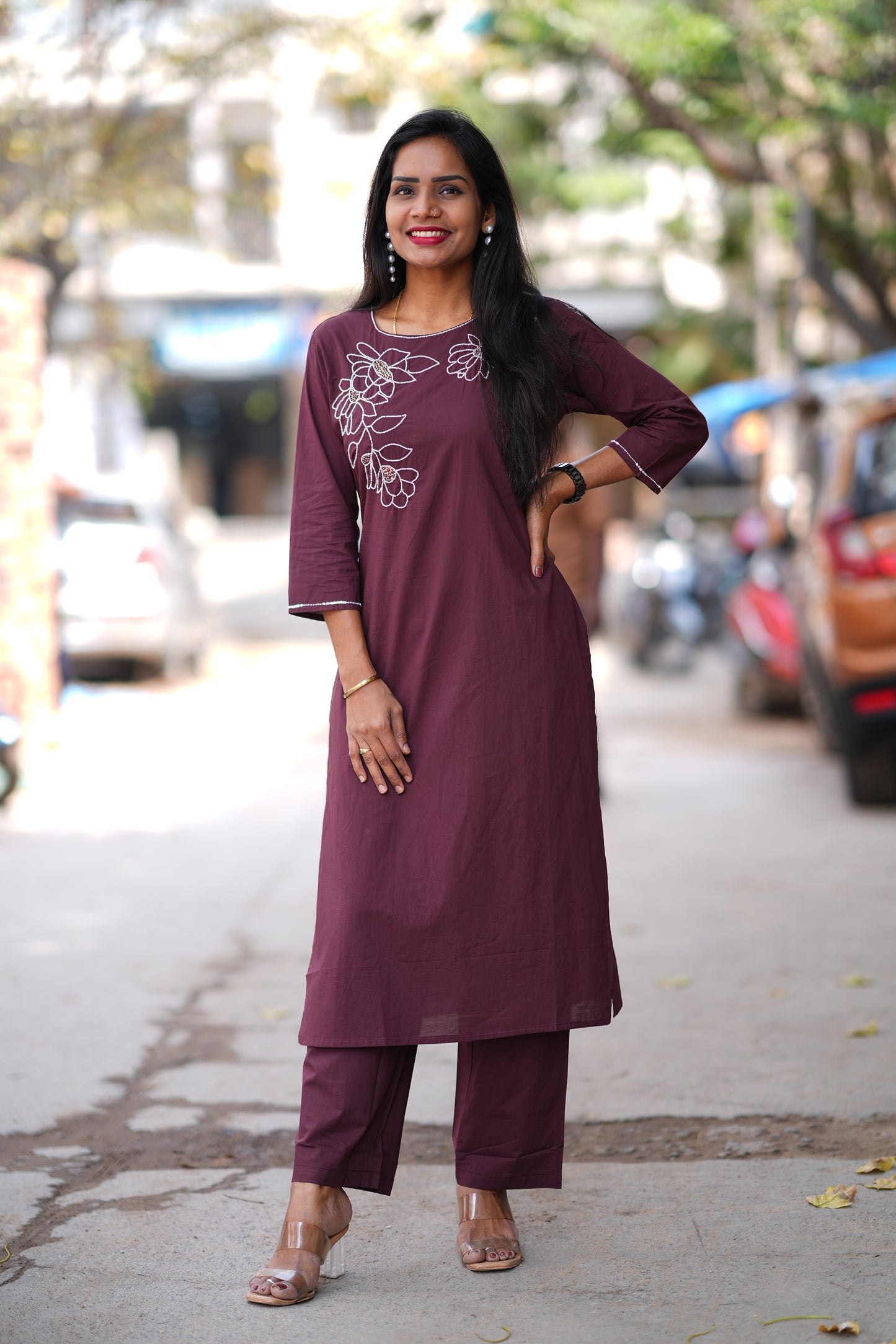 Wine Color 92.5 Threads Jaipur Cotton Designer Cordset