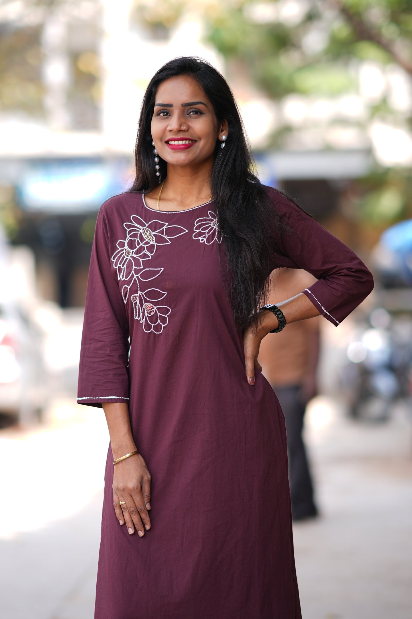 Wine Color 92.5 Threads Jaipur Cotton Designer Cordset