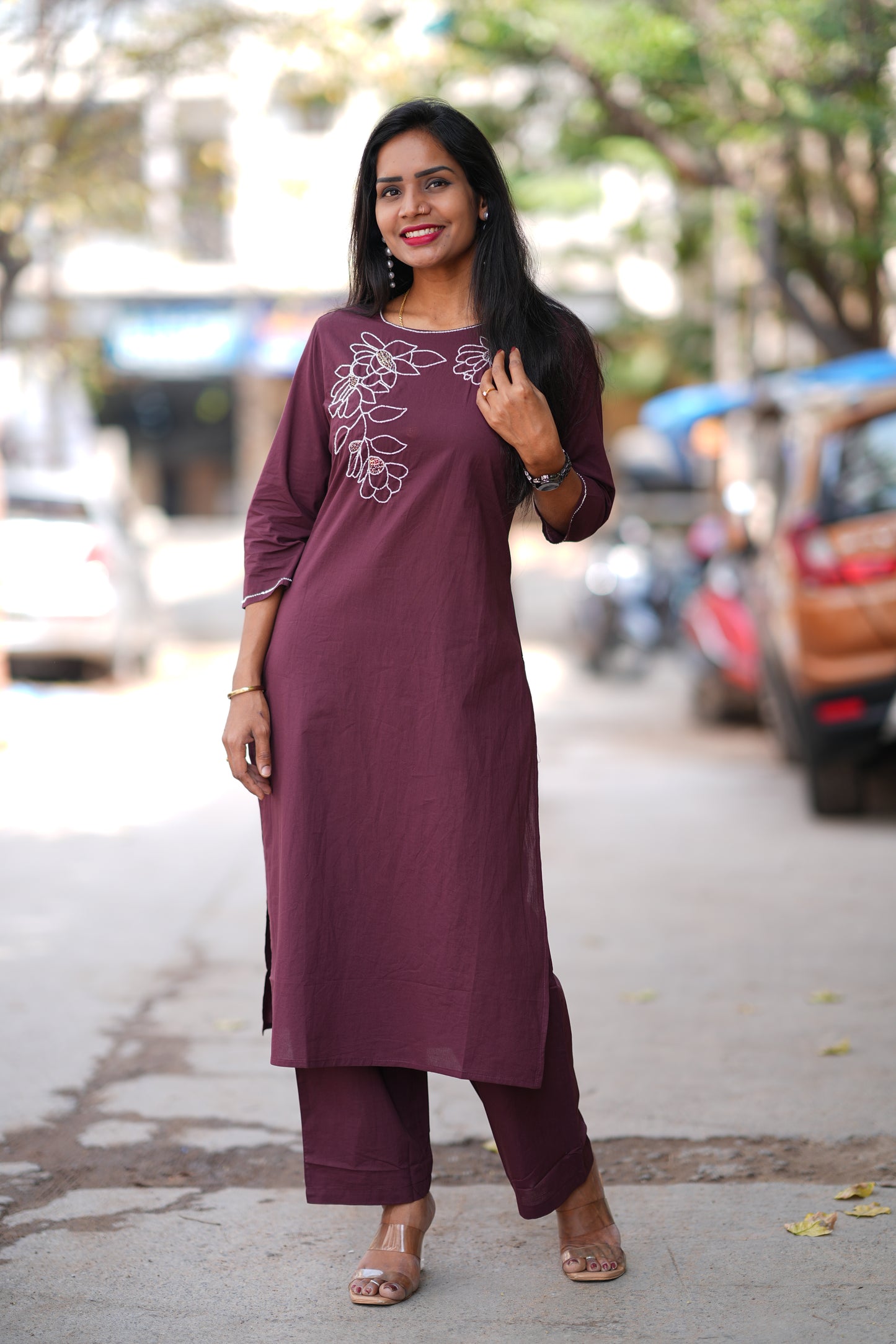 Wine Color 92.5 Threads Jaipur Cotton Designer Cordset