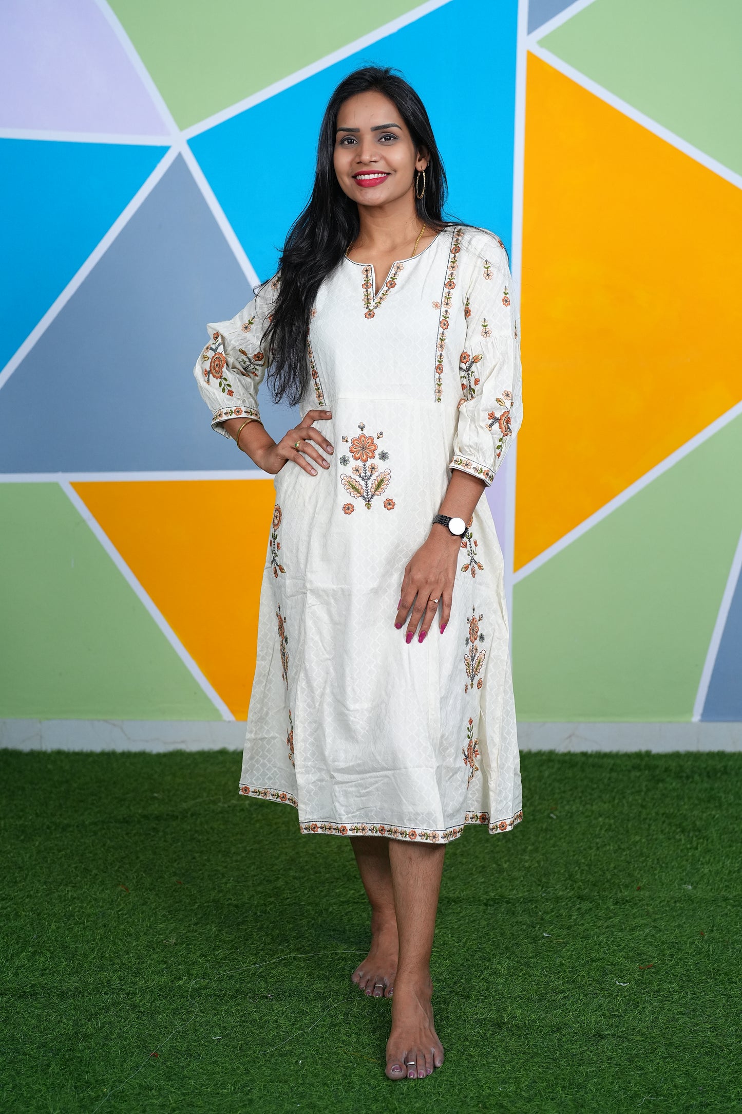White Color Party Wear Maxi With Thread Embriodary work and Complete Lining