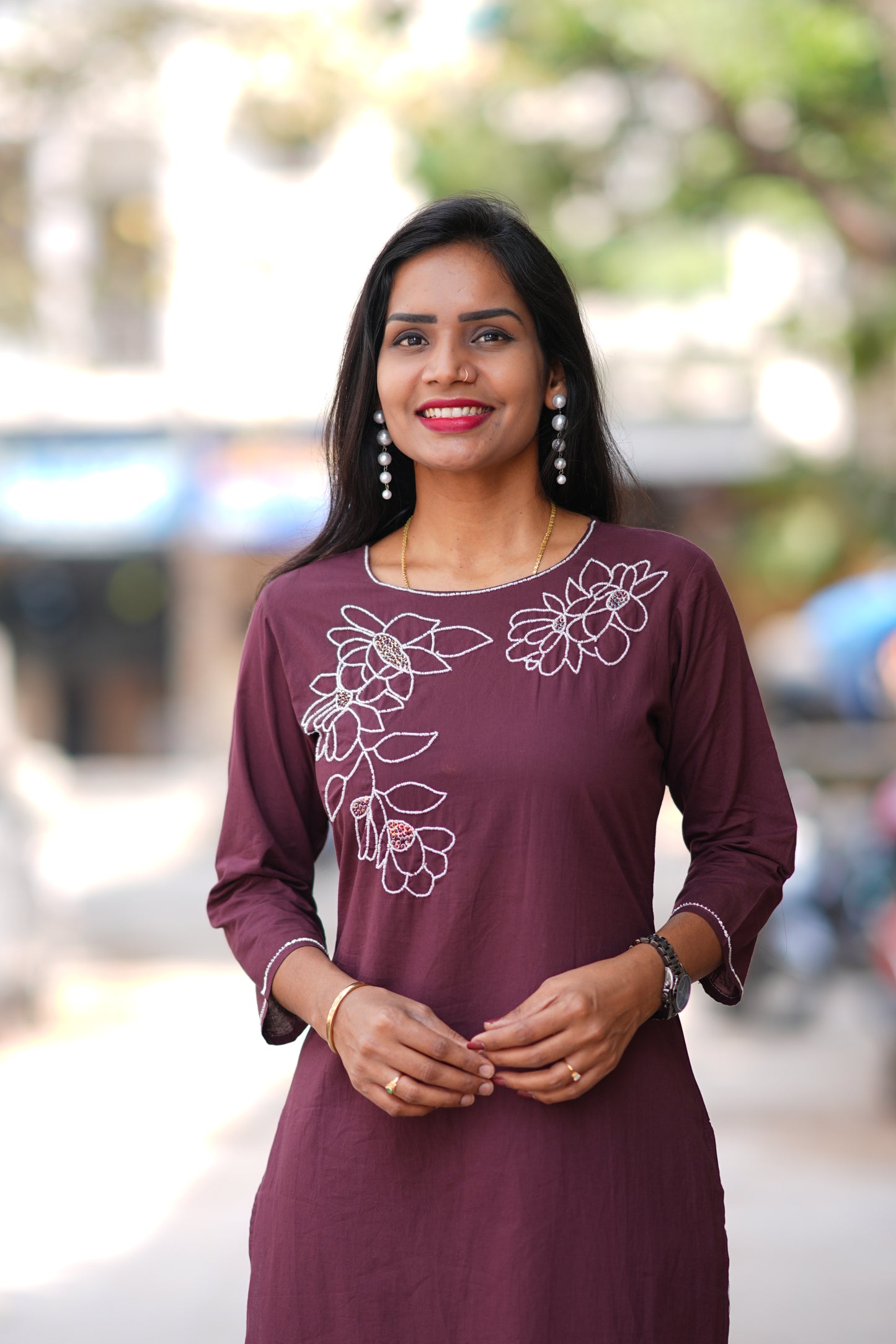 Wine Color 92.5 Threads Jaipur Cotton Designer Cordset