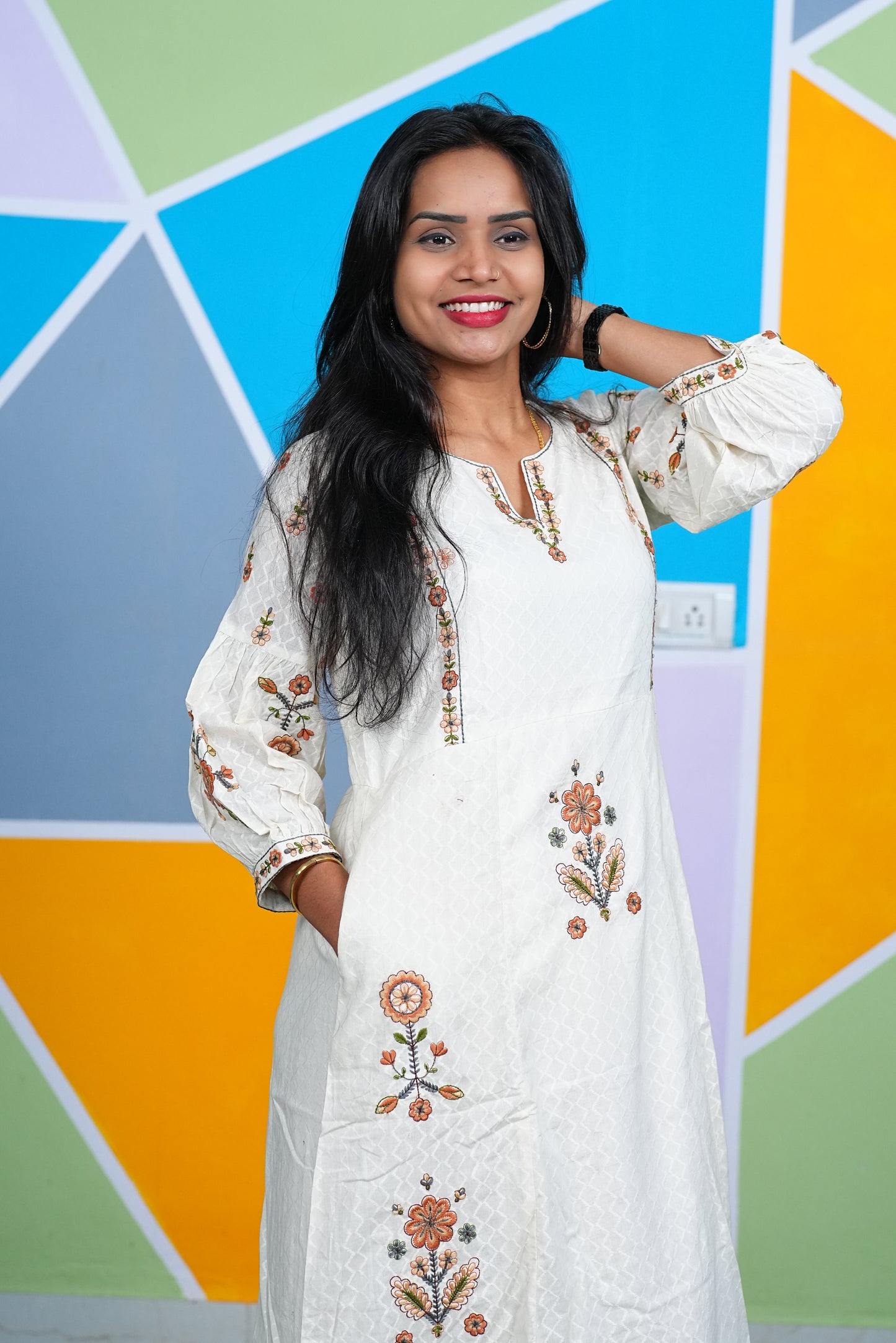 White Color Party Wear Maxi With Thread Embriodary work and Complete Lining