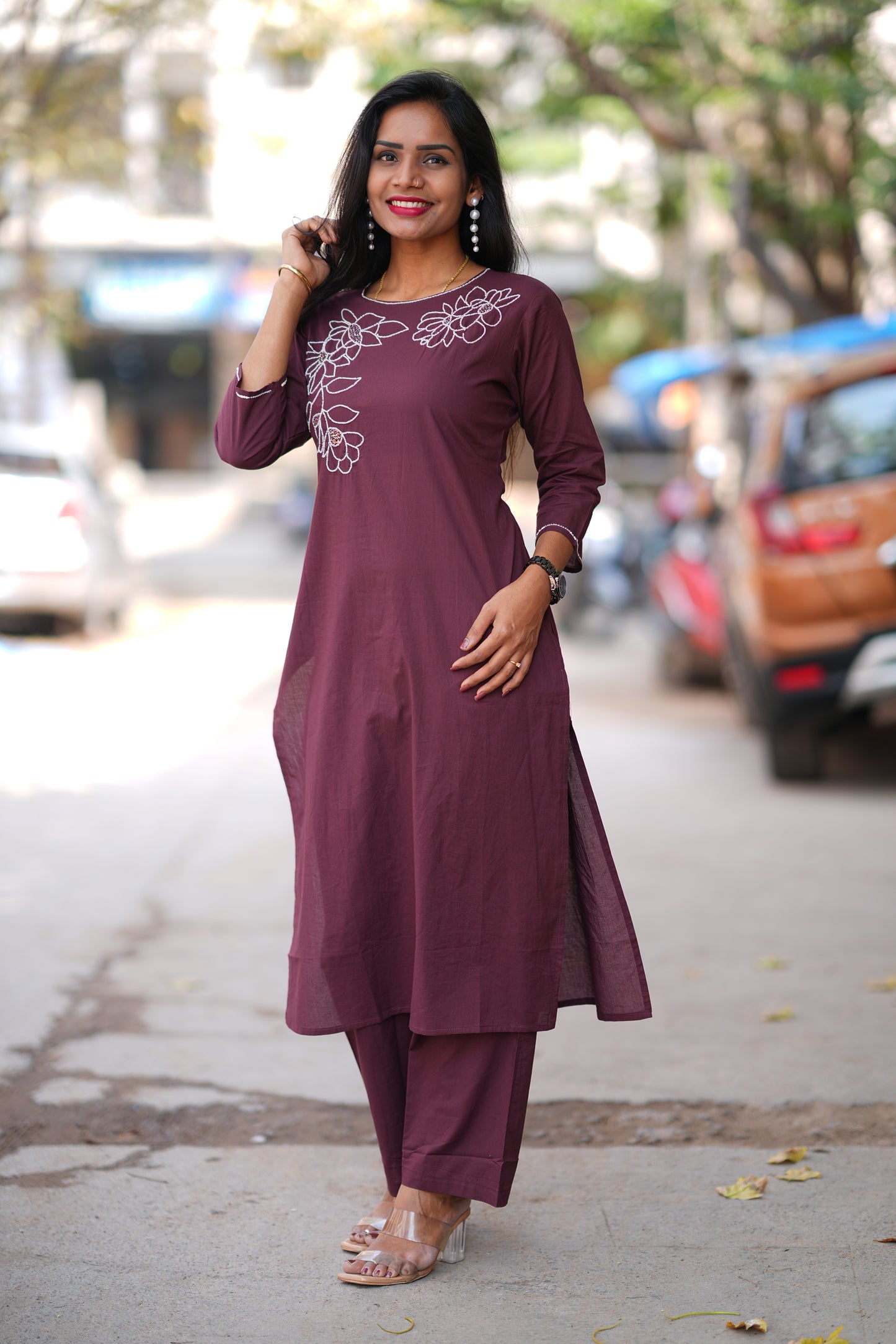 Wine Color 92.5 Threads Jaipur Cotton Designer Cordset