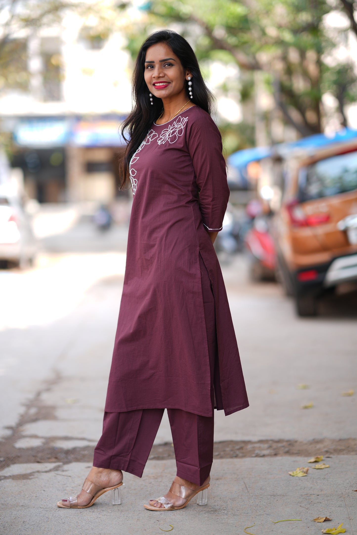 Wine Color 92.5 Threads Jaipur Cotton Designer Cordset