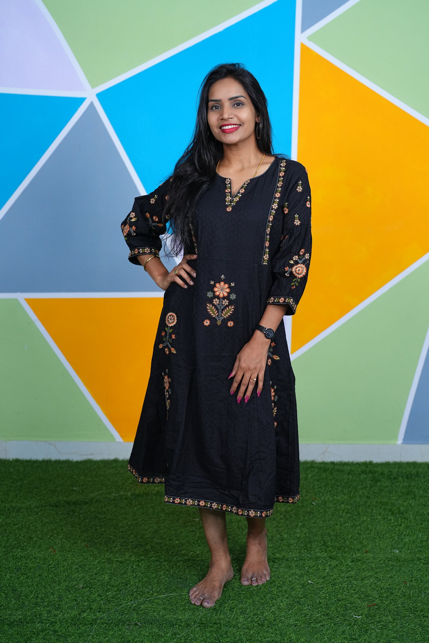 Black Color Party Wear Maxi With Thread Embriodary work and Complete Lining