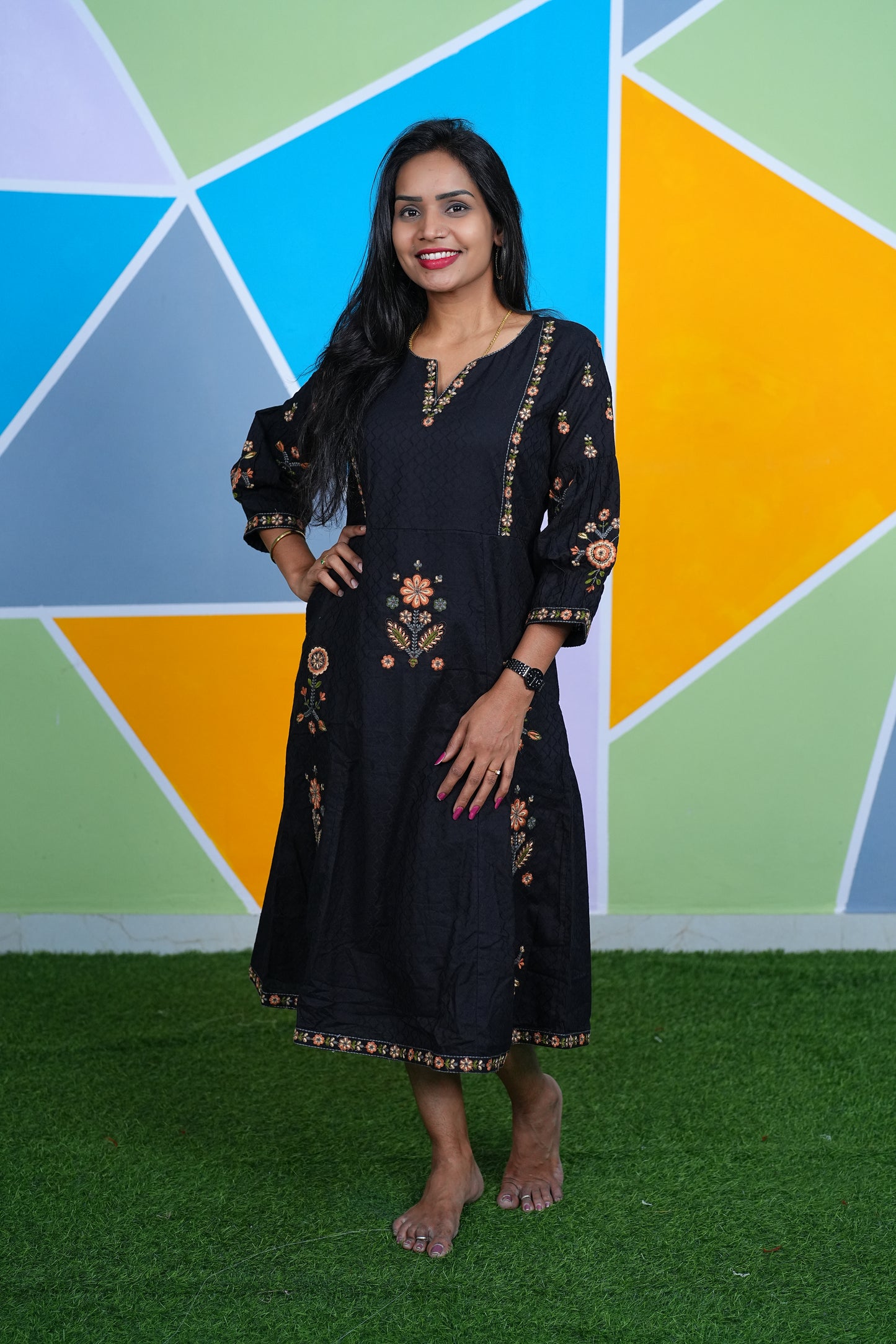 Black Color Party Wear Maxi With Thread Embriodary work and Complete Lining