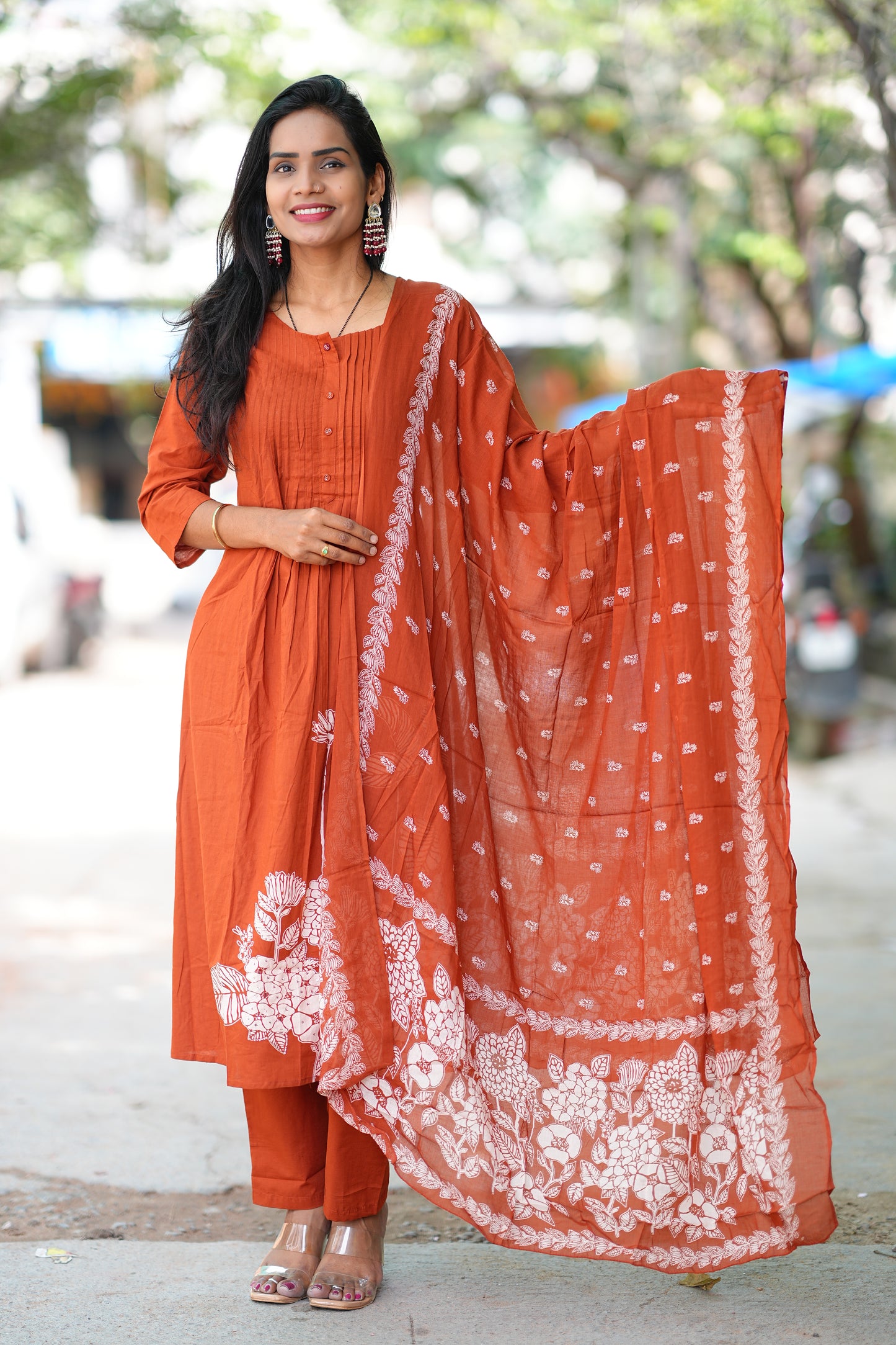 Rust Orange Jaipur Cotton A Line 3 Piece Set